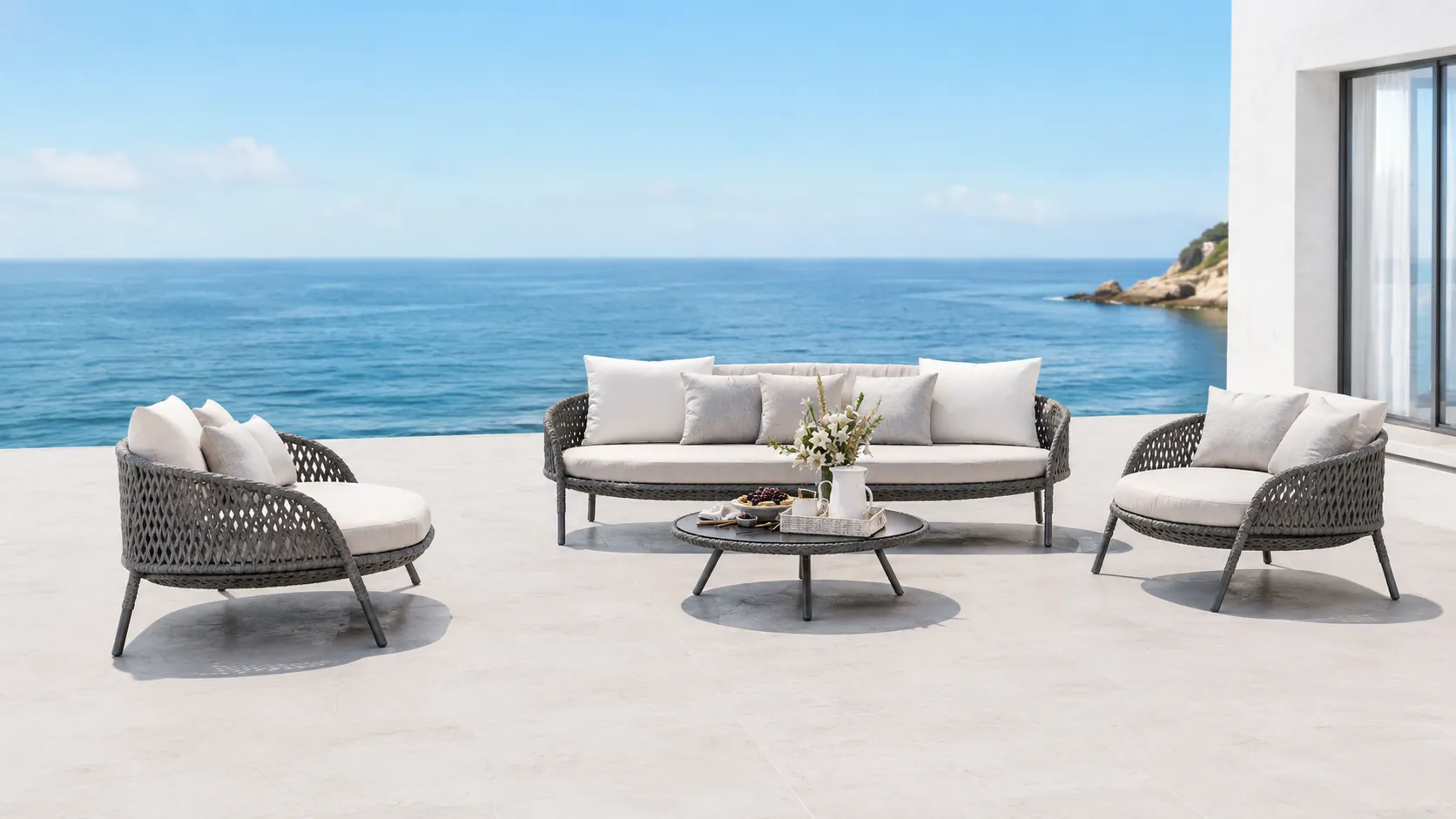 Grey Wicker Outdoor Conversation Set for Hospitality Projects