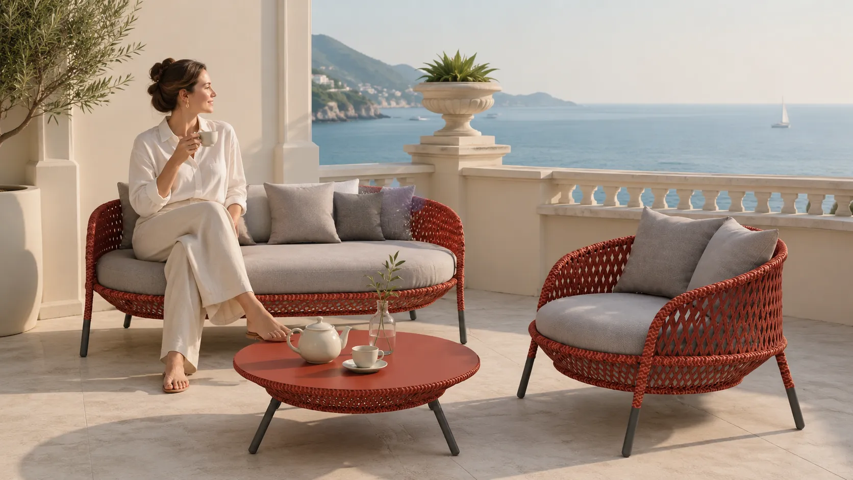 Orange Wicker Outdoor Conversation Set for Hospitality Projects