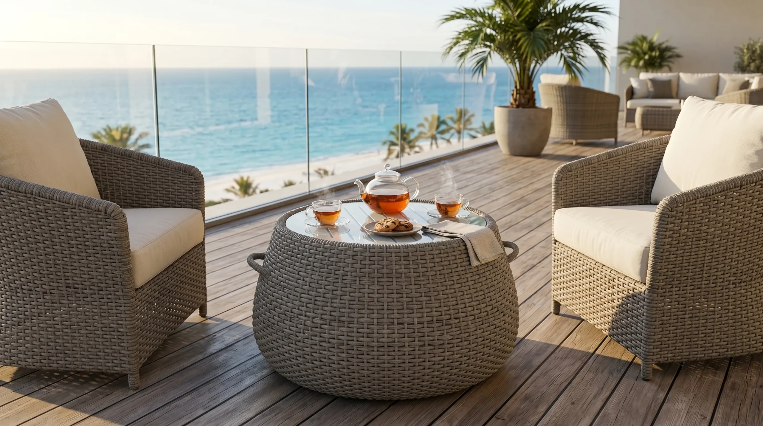 Beige Rope Outdoor Coffee Table for Hospitality Lounge Projects