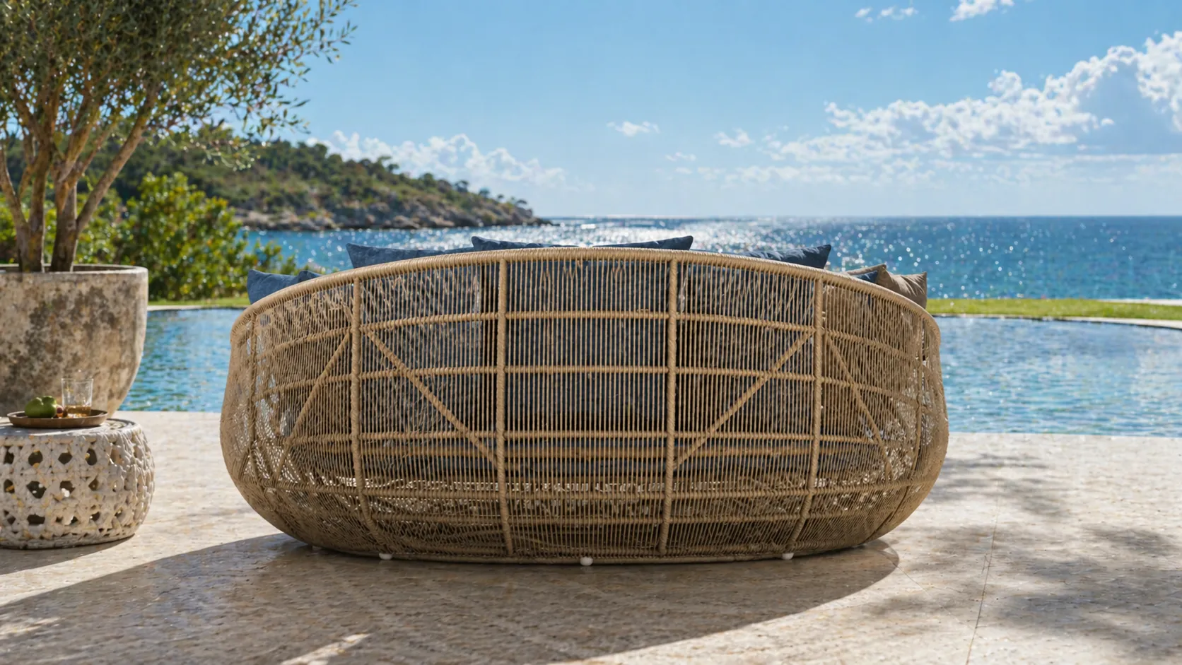 Premium Round Wicker Outdoor Daybed for Hotel Poolside
