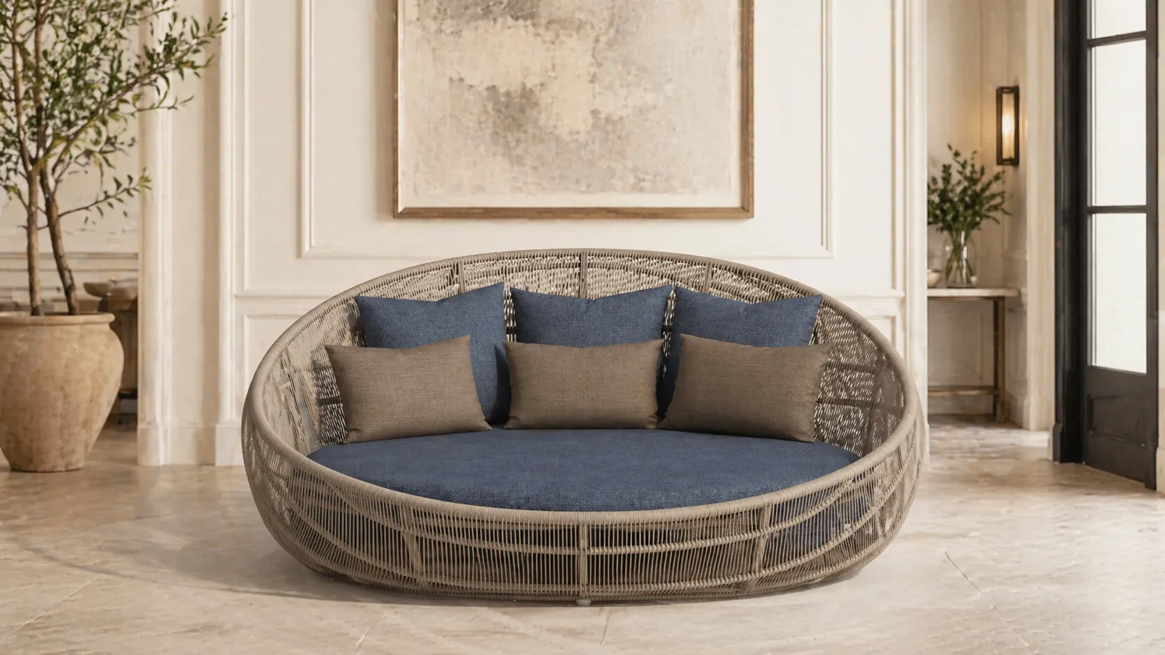 Premium Round Wicker Outdoor Daybed for Hotel Poolside