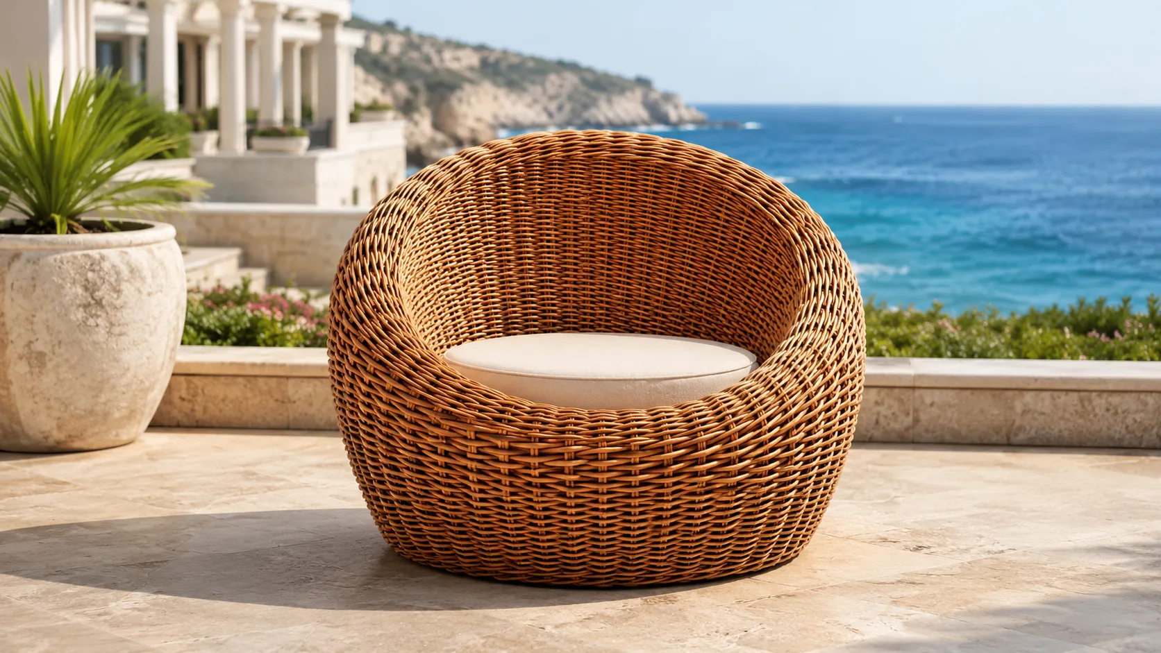PE Rattan Outdoor Lounge Chair with Cushion for Patio & Resort Seating