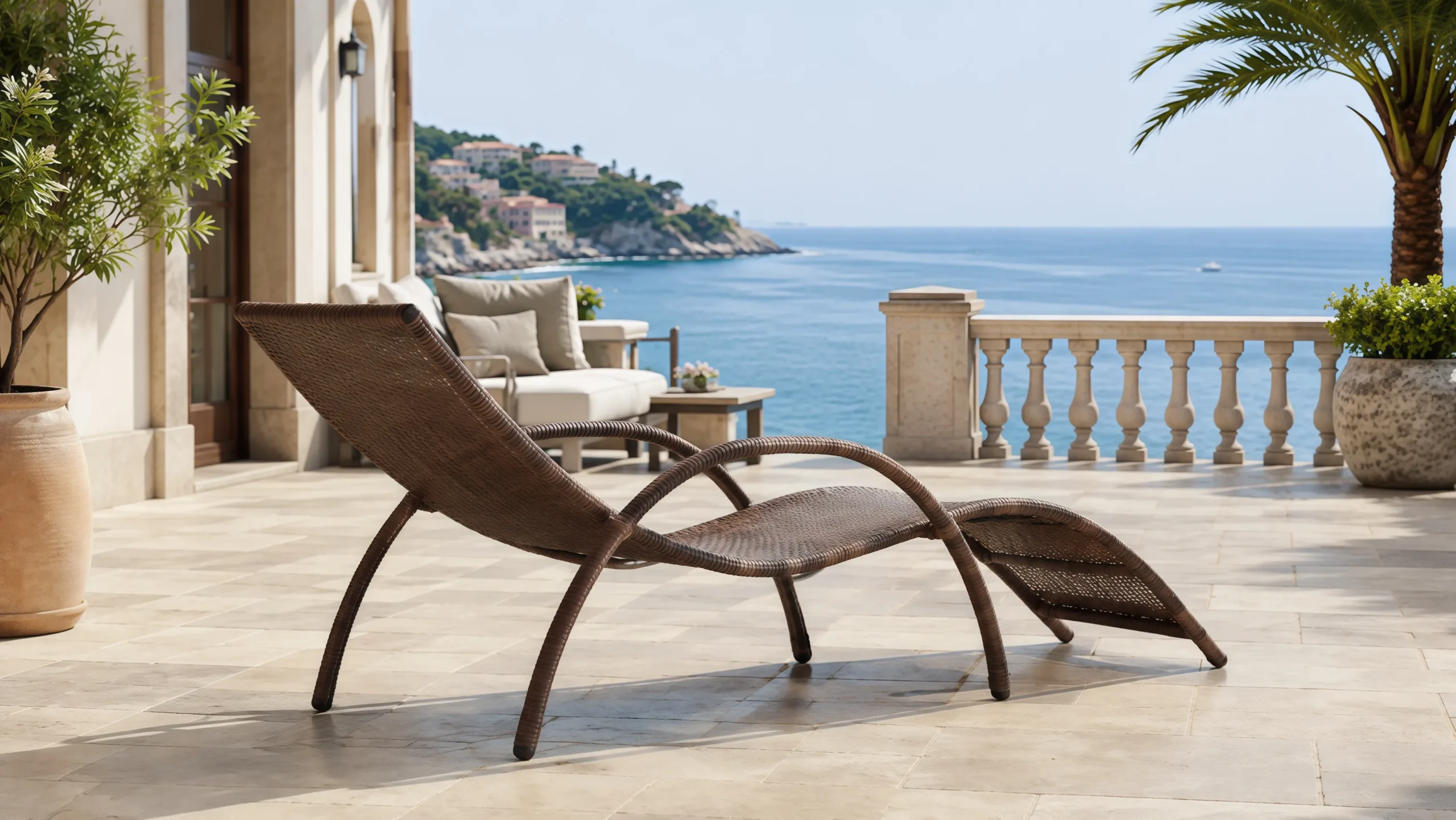 PE Rattan Outdoor Sun Lounger with Stainless Steel Frame