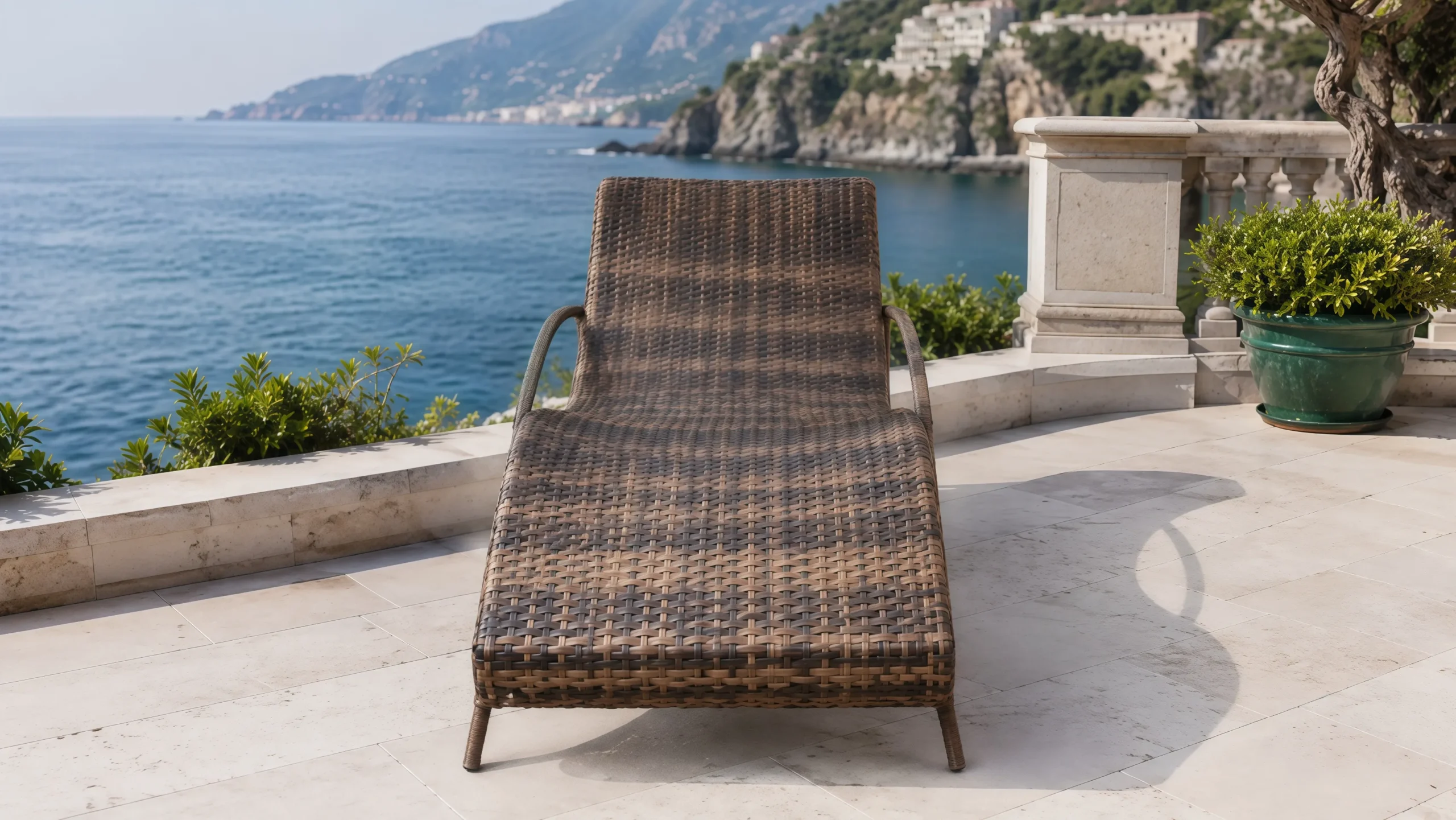 Wicker Outdoor Sun Lounger with Stainless Steel Frame