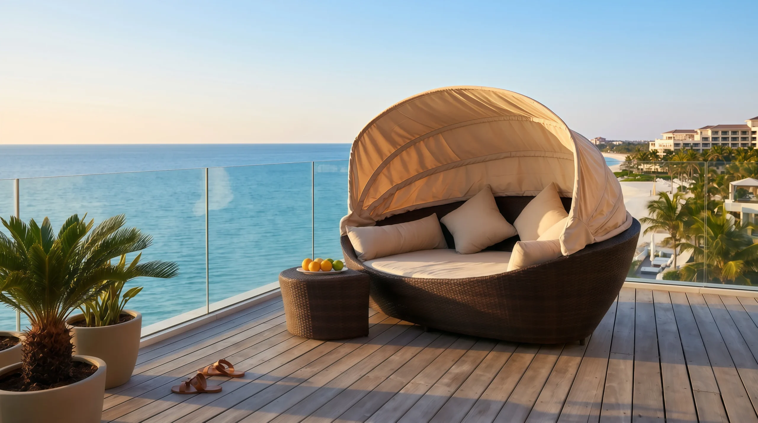 Wicker Outdoor Canopy Daybed with Side Table