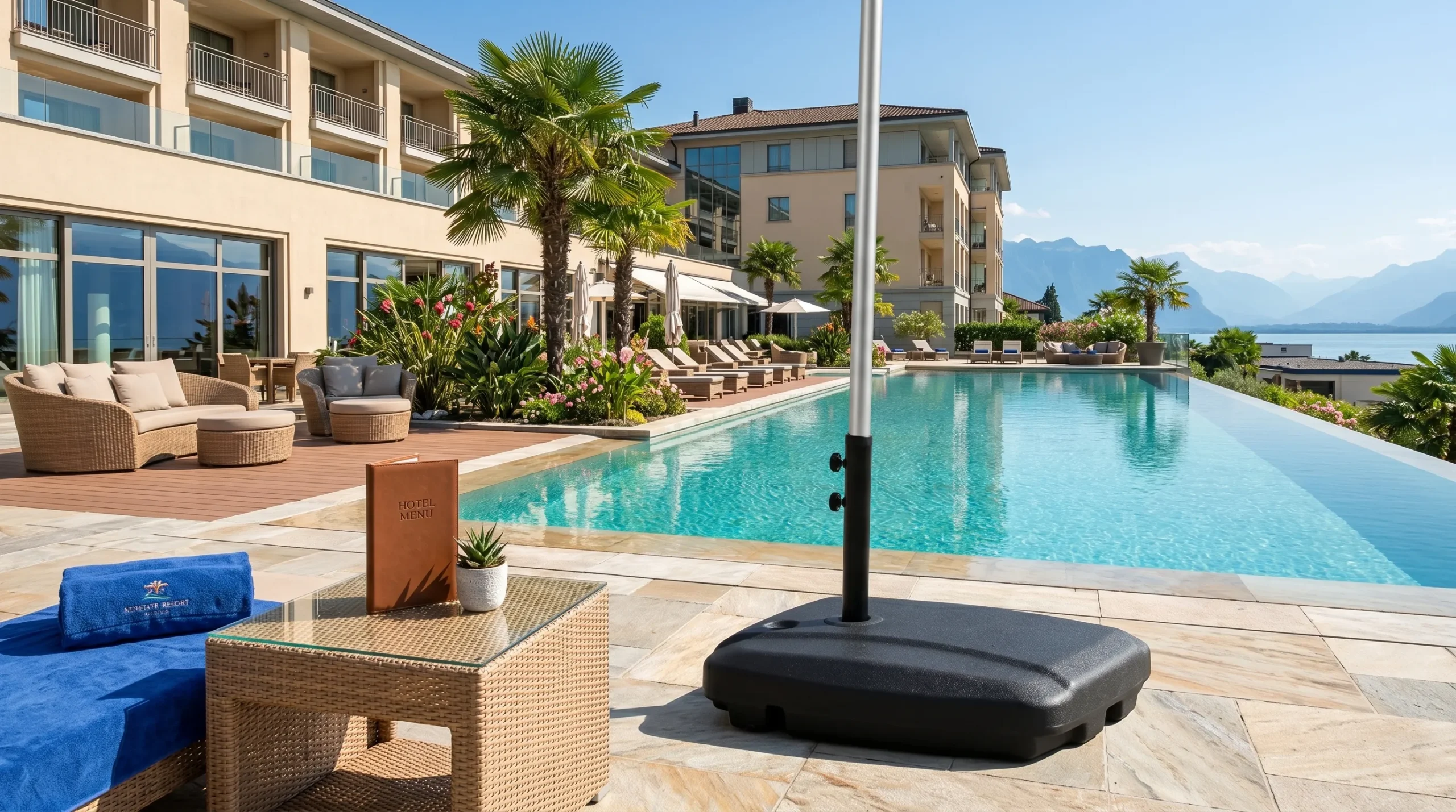 Cantilever Patio Umbrella with Cream Canopy for Resort Poolside Shade