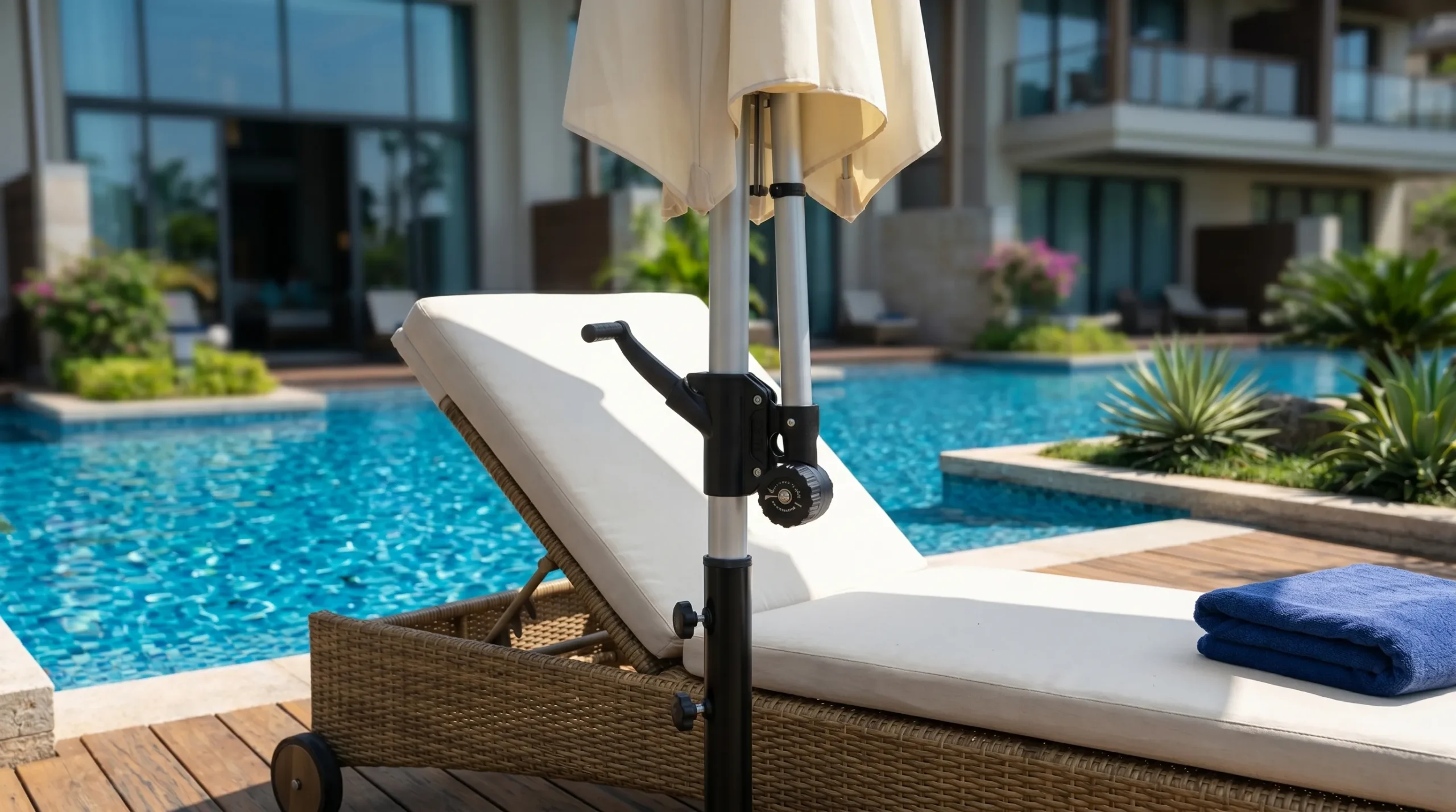 Cantilever Patio Umbrella with Cream Canopy for Resort Poolside Shade