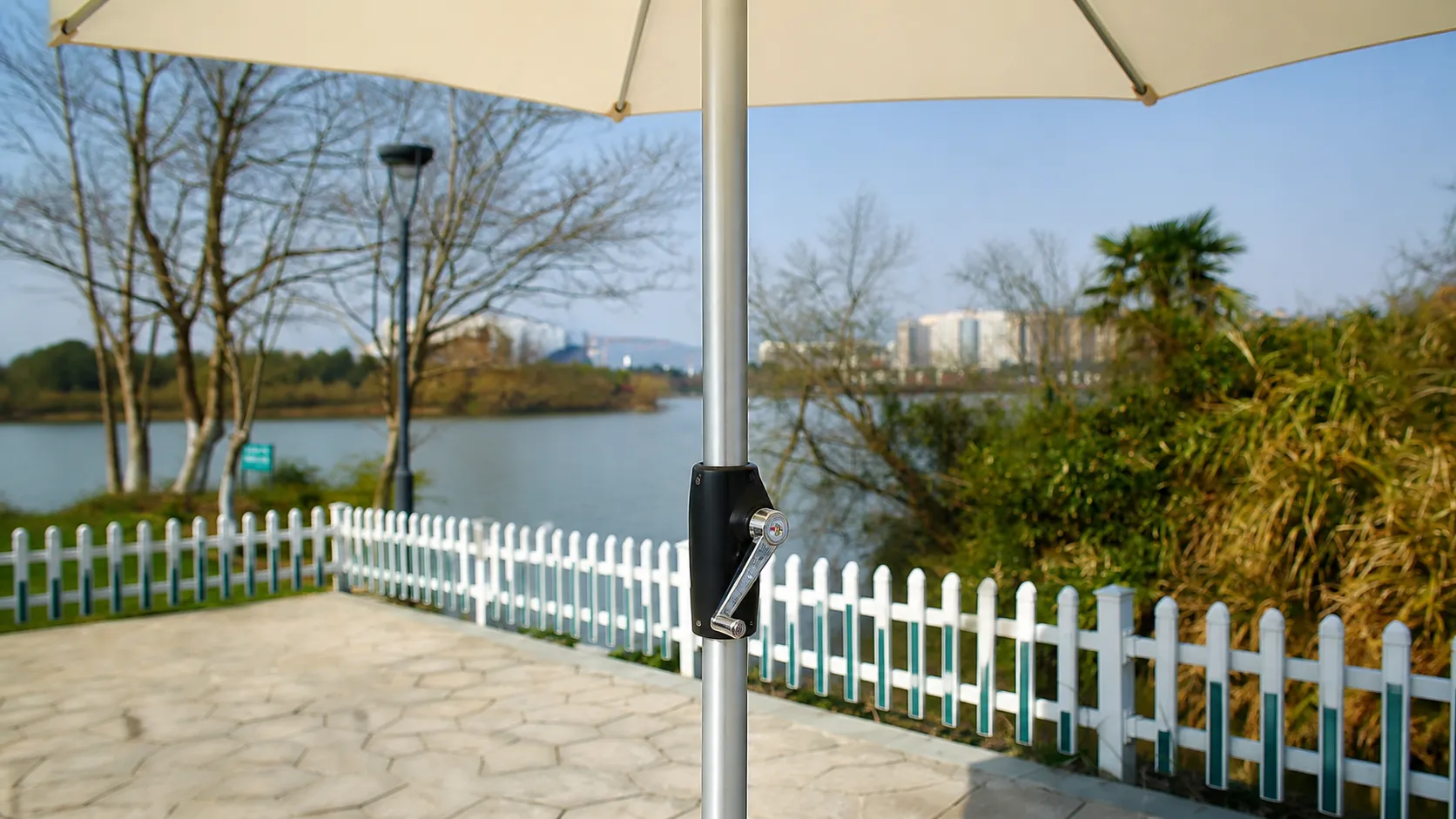 Stainless Steel Patio Market Umbrella with Base for Outdoor Dining Shade