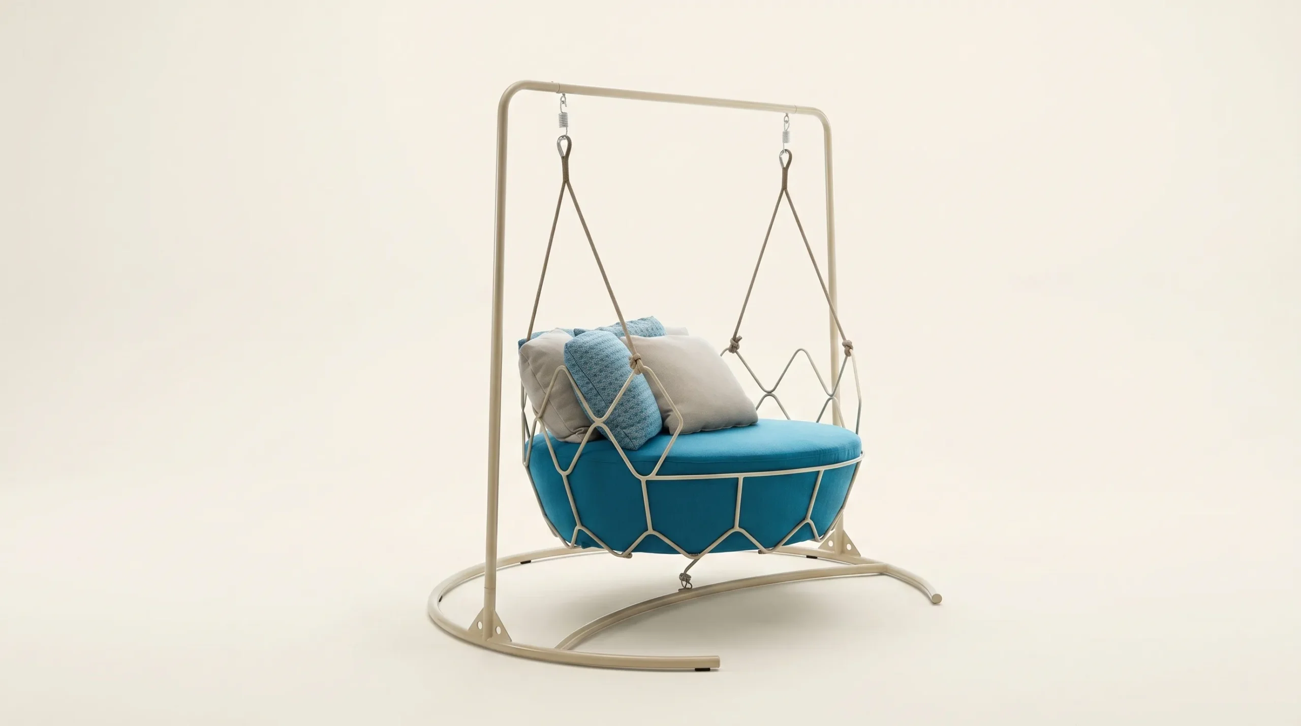 Stainless Steel Outdoor Hanging Swing Chair with Blue Cushion