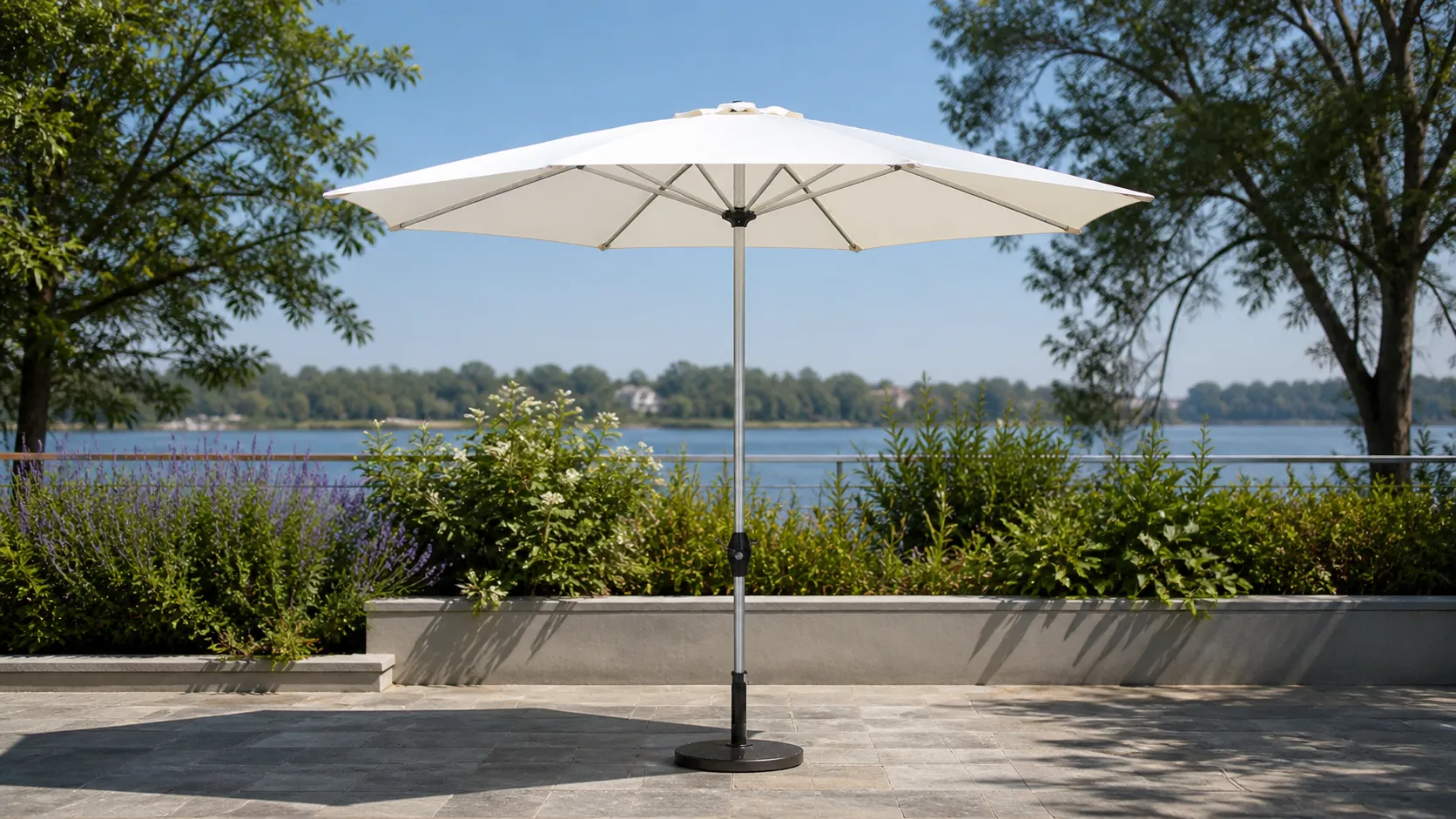 Stainless Steel Patio Market Umbrella with Base for Outdoor Dining Shade