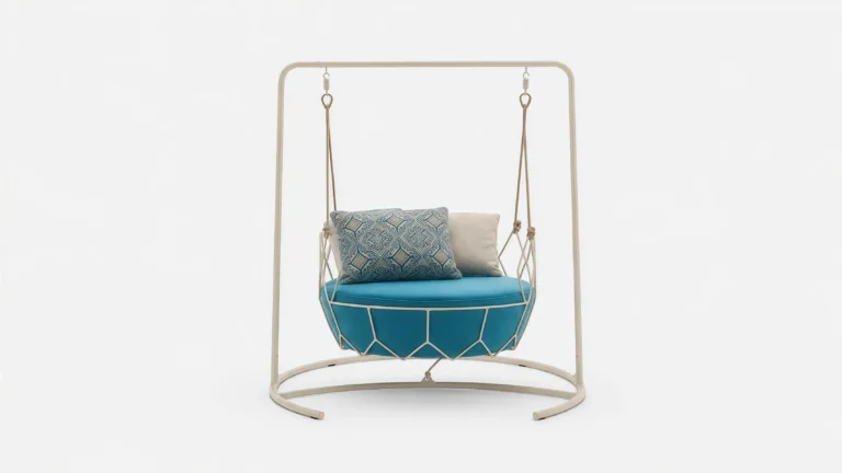 Stainless Steel Outdoor Hanging Swing Chair with Blue Cushion