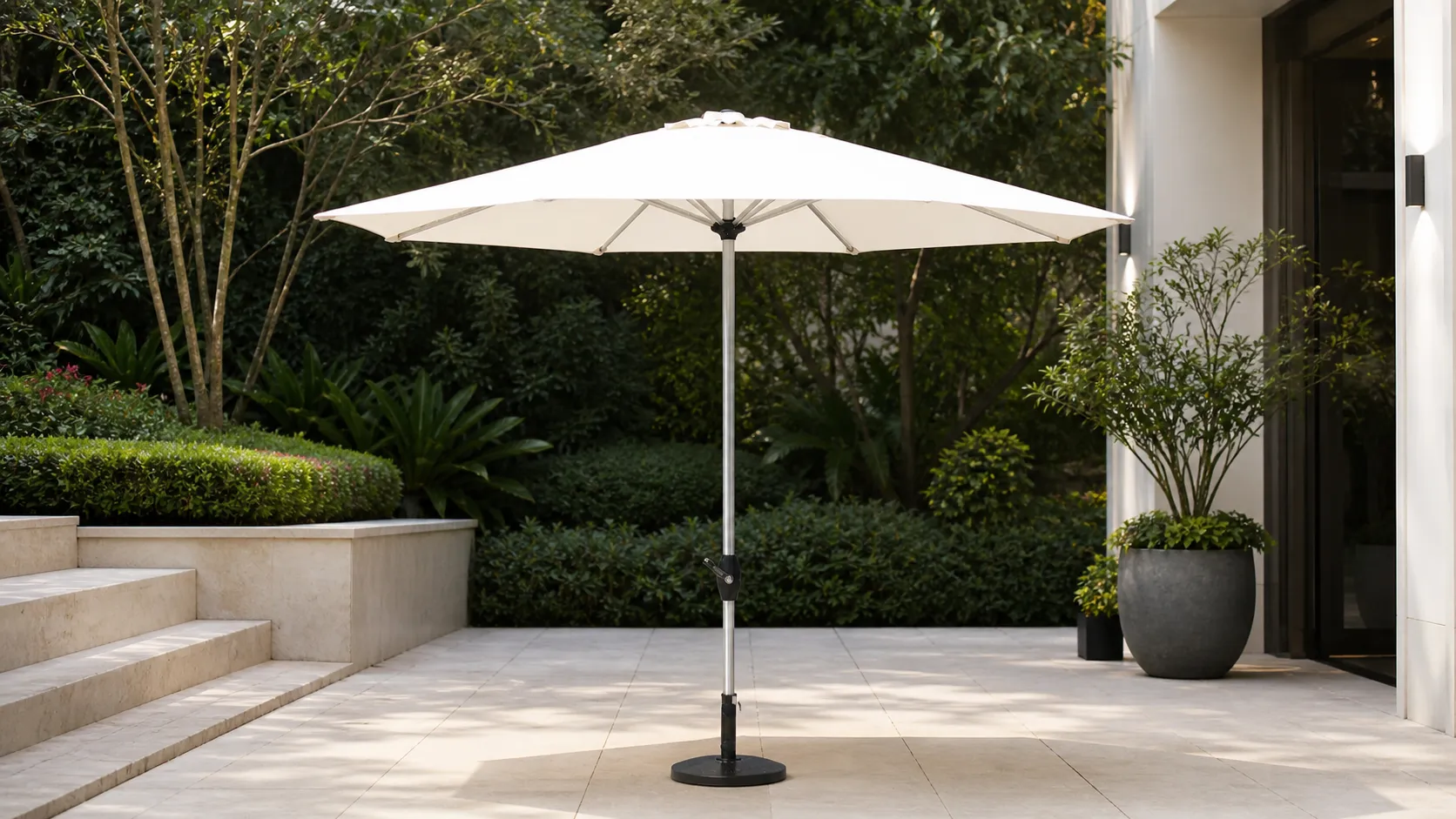 Stainless Steel Patio Market Umbrella with Base for Outdoor Dining Shade