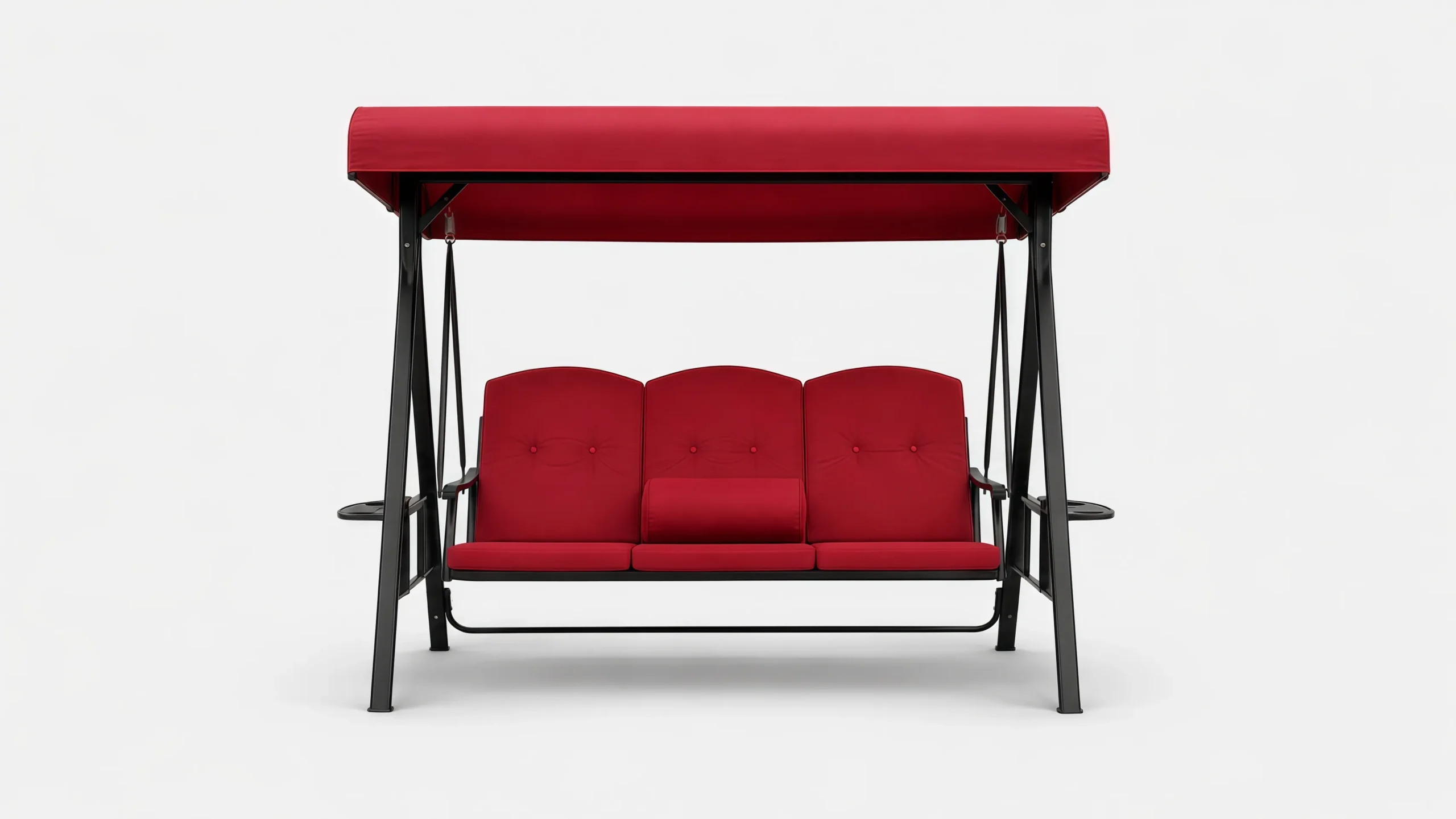 Steel Outdoor Canopy Swing Sofa with Red Cushions