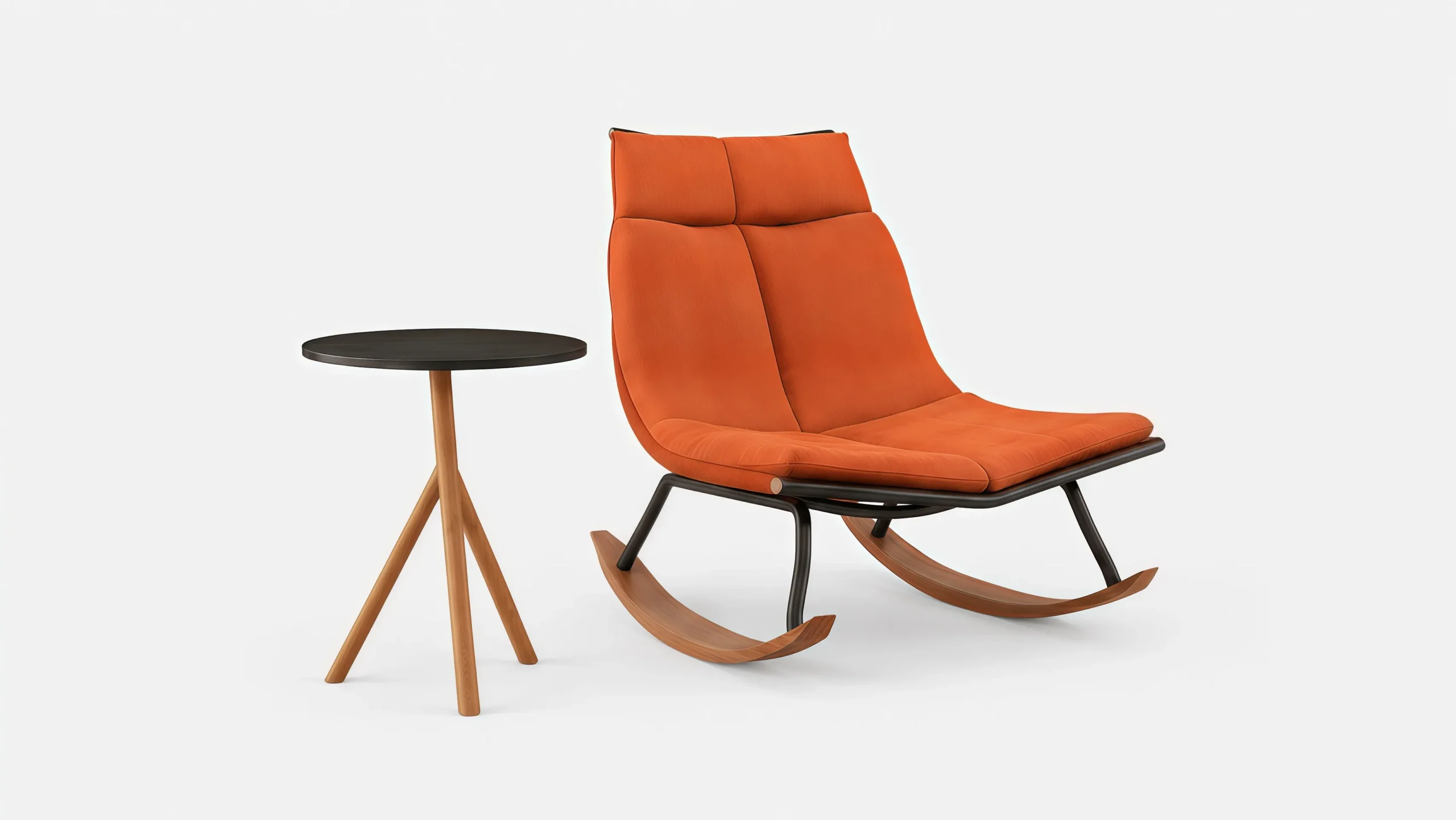 Teak Outdoor Rocking Lounge Chair with Orange Cushion