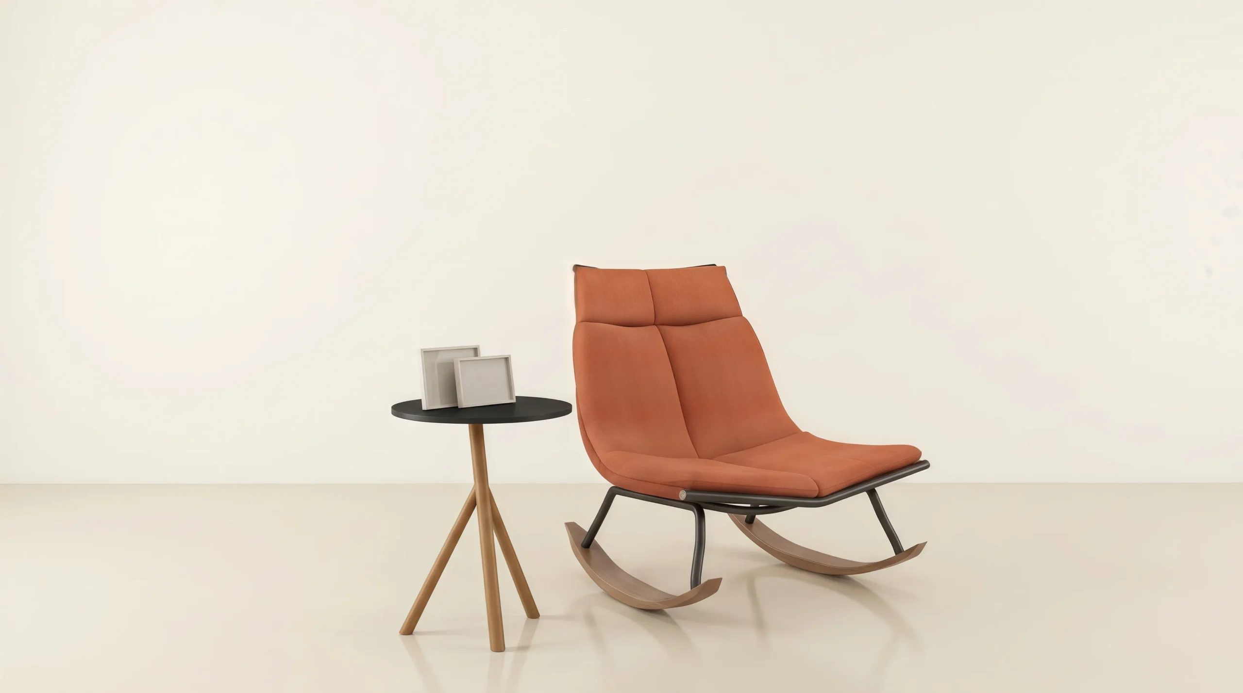 Teak Outdoor Rocking Lounge Chair with Orange Cushion