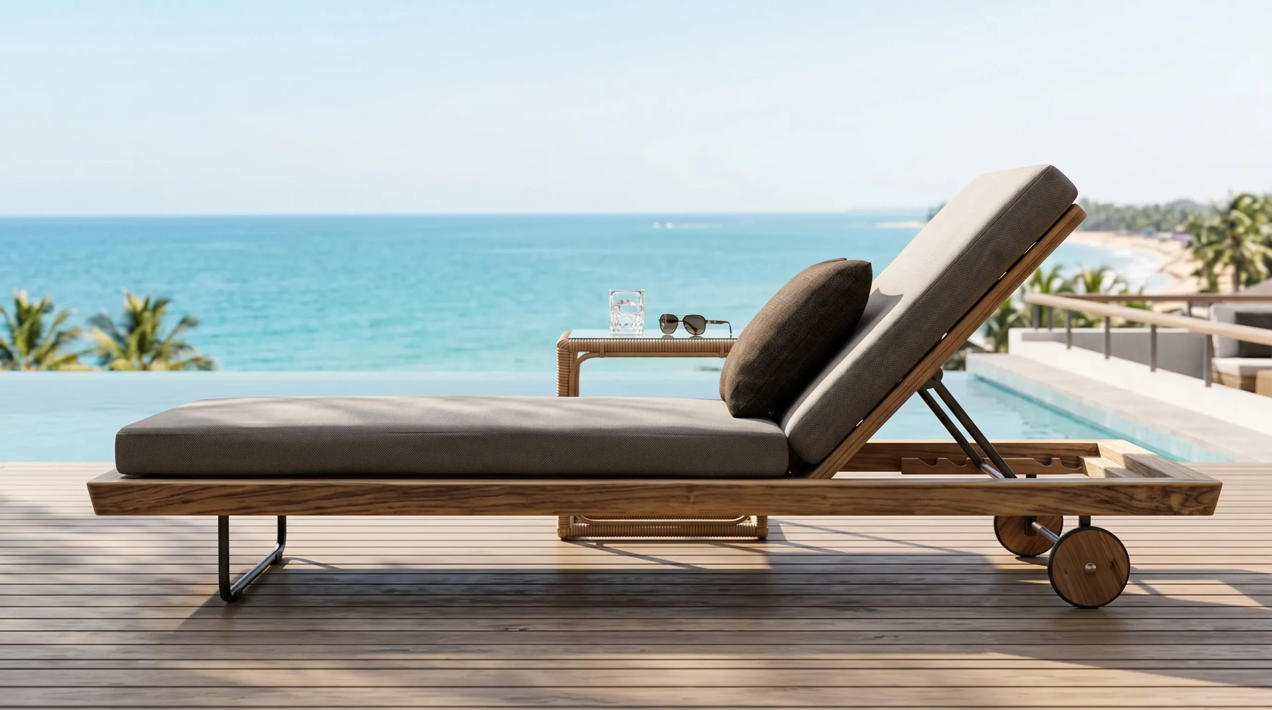 Grade-A Teak Outdoor Sun Lounger with Grey Cushion