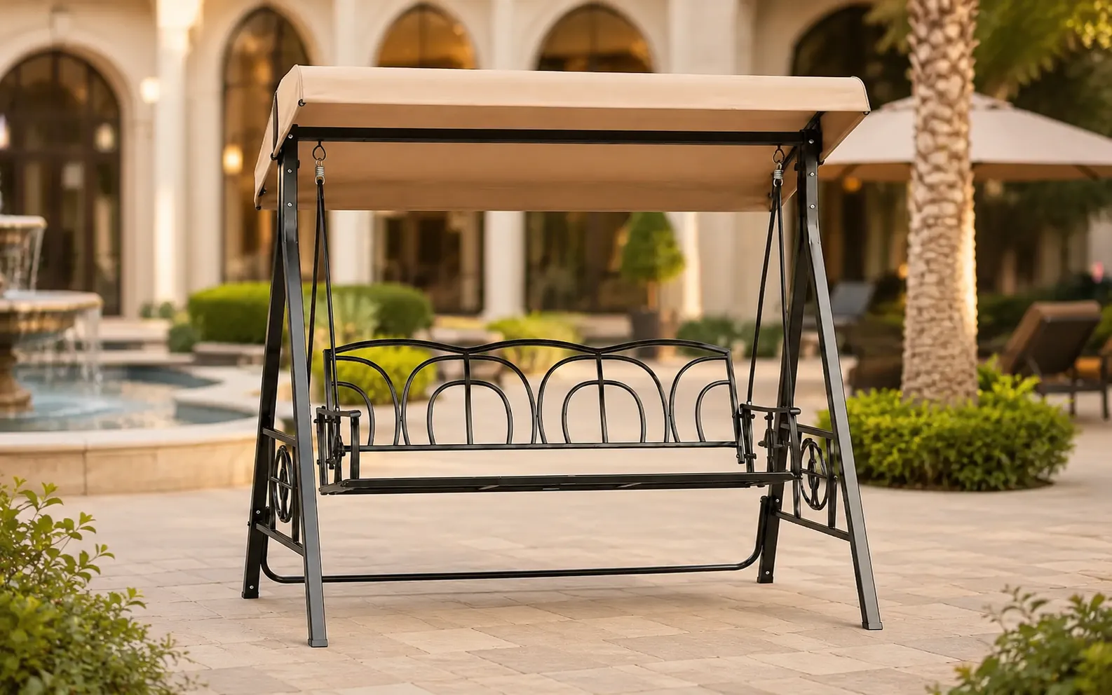 XIMU Furniture three-seater outdoor patio swing chair with canopy and metal frame