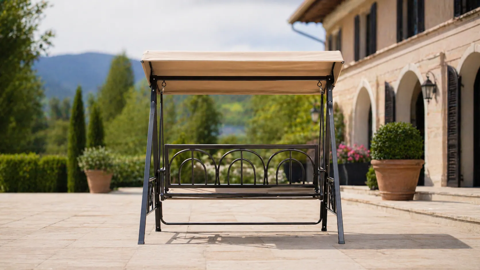 Three-Seater Outdoor Patio Swing Chair with Canopy