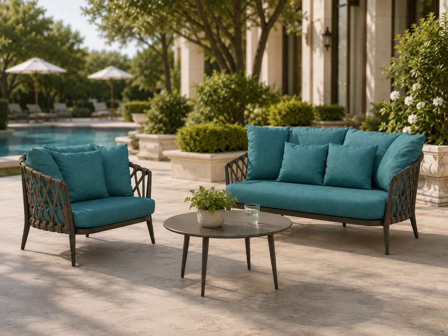 Outdoor rope sofa set for villa garden lounge area