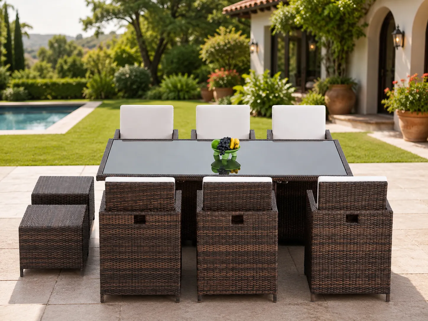 PE rattan patio dining set for villa garden