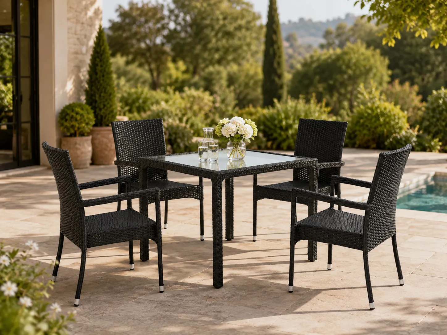 PE rattan patio dining set for villa garden