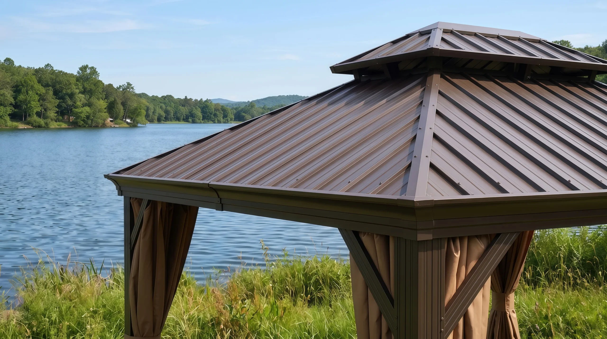 Luxembourg Double Roof Galvanized Steel Gazebo with Curtains