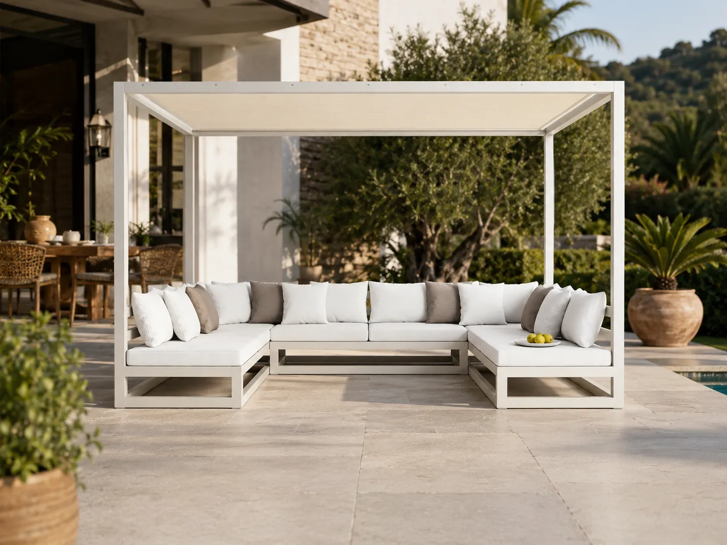 Aluminum outdoor cabana daybed with canopy for villa patio lounge