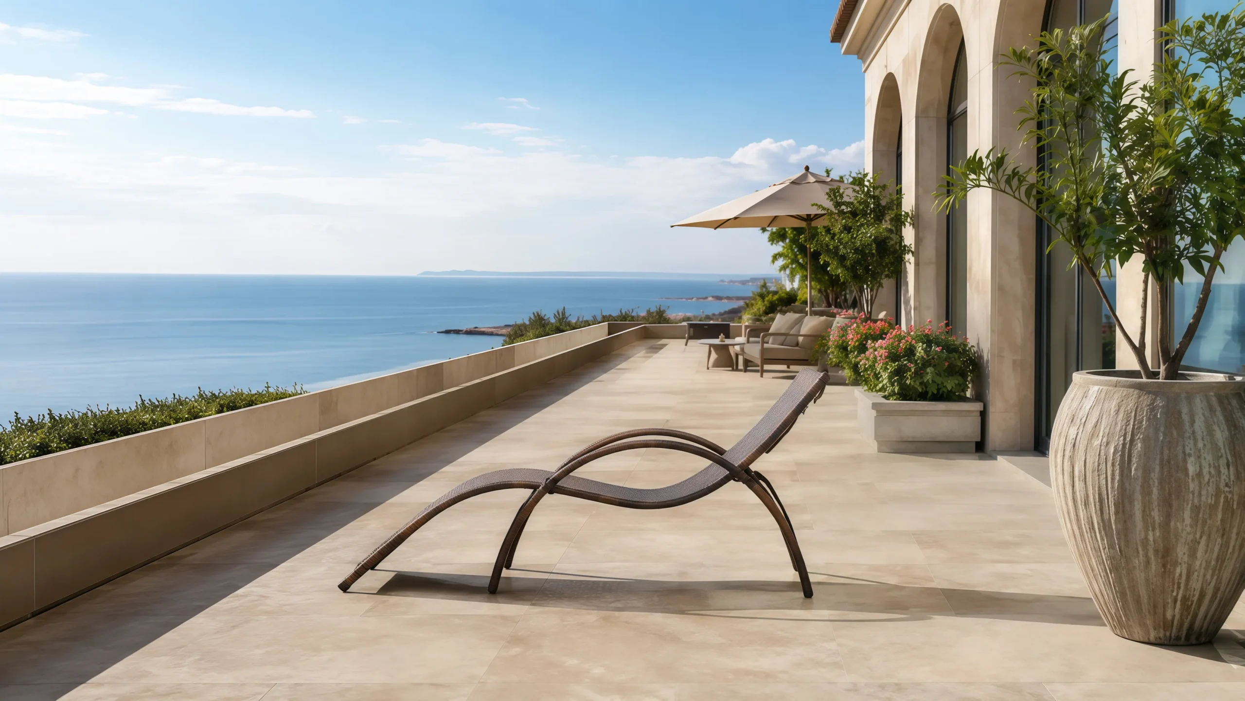 PE Rattan Outdoor Sun Lounger with Stainless Steel Frame