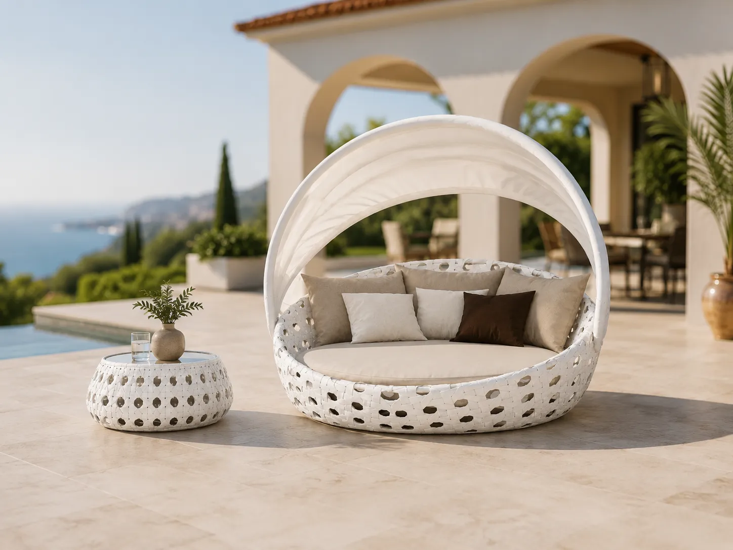 PE rattan outdoor daybed sofa for villa patio