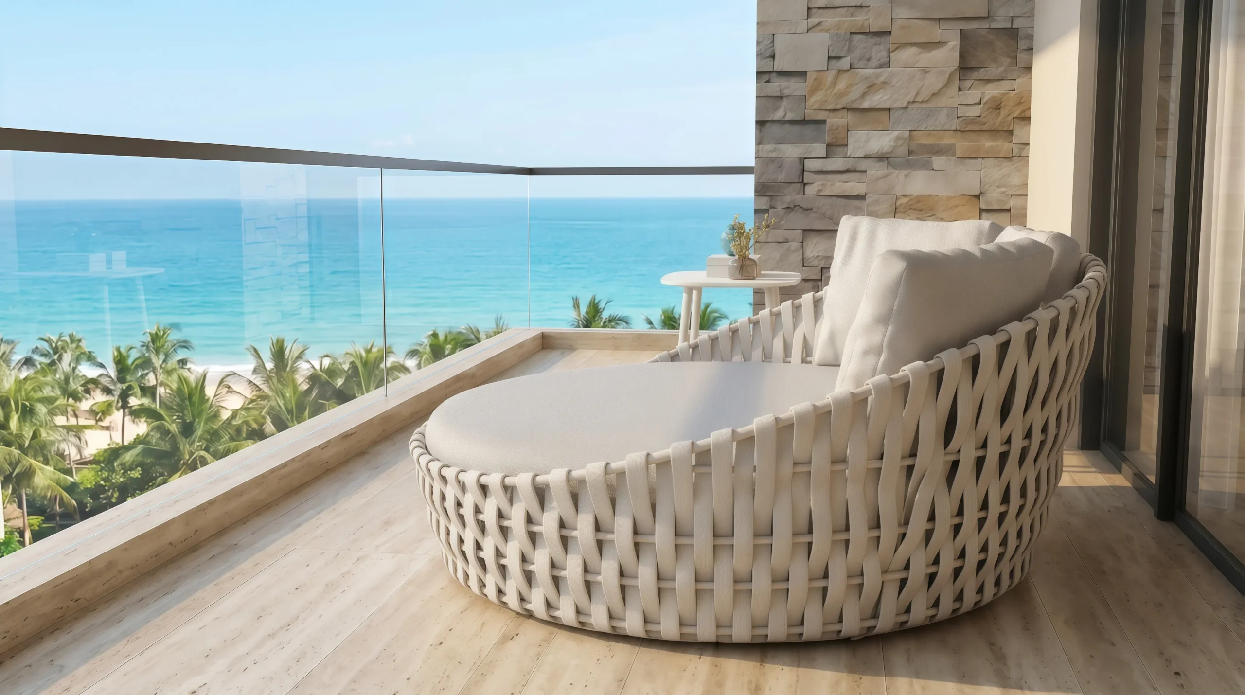 Large Rope Outdoor Daybed with Beige Cushions
