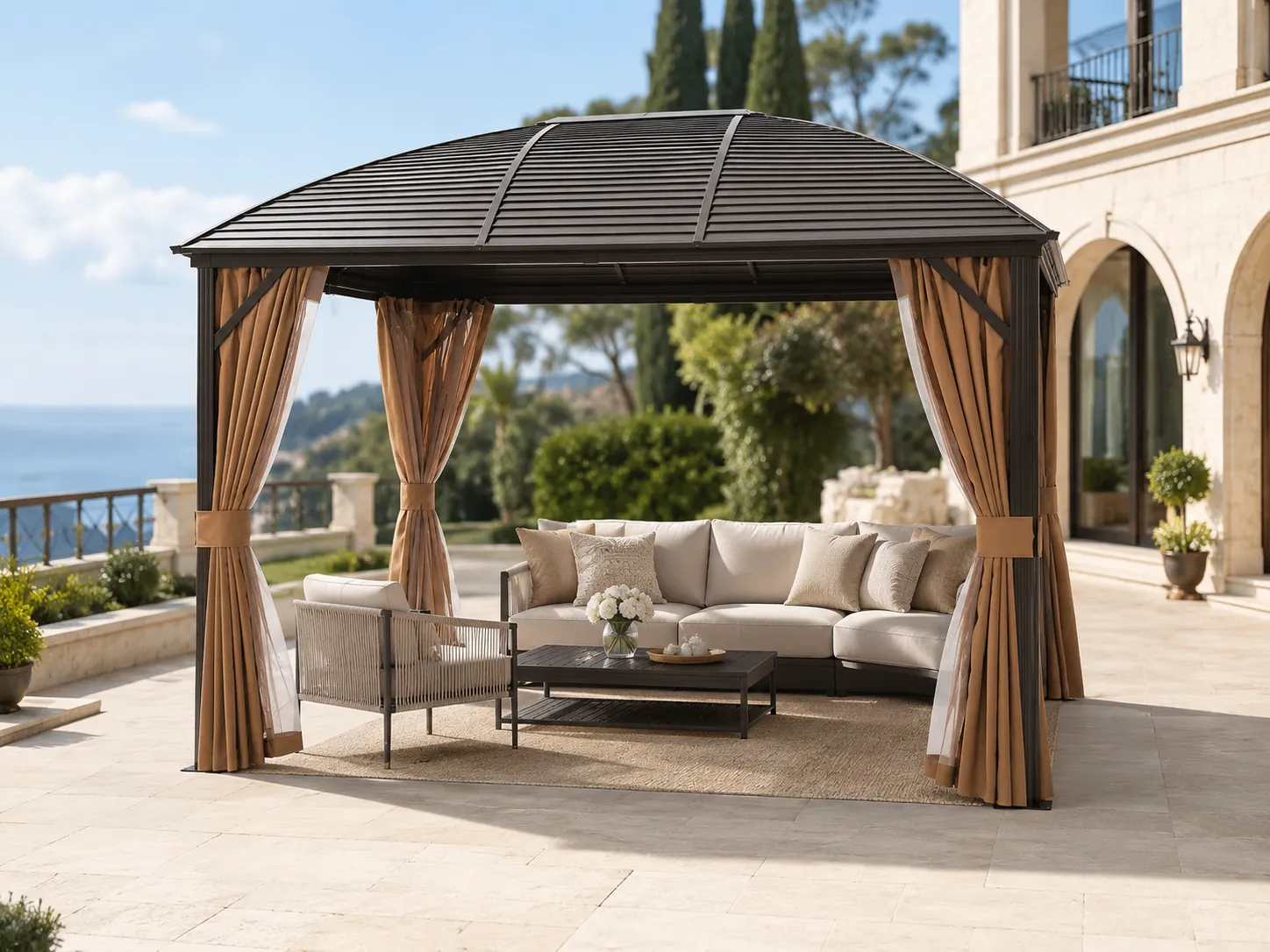 Curved roof gazebo for villa patio shading