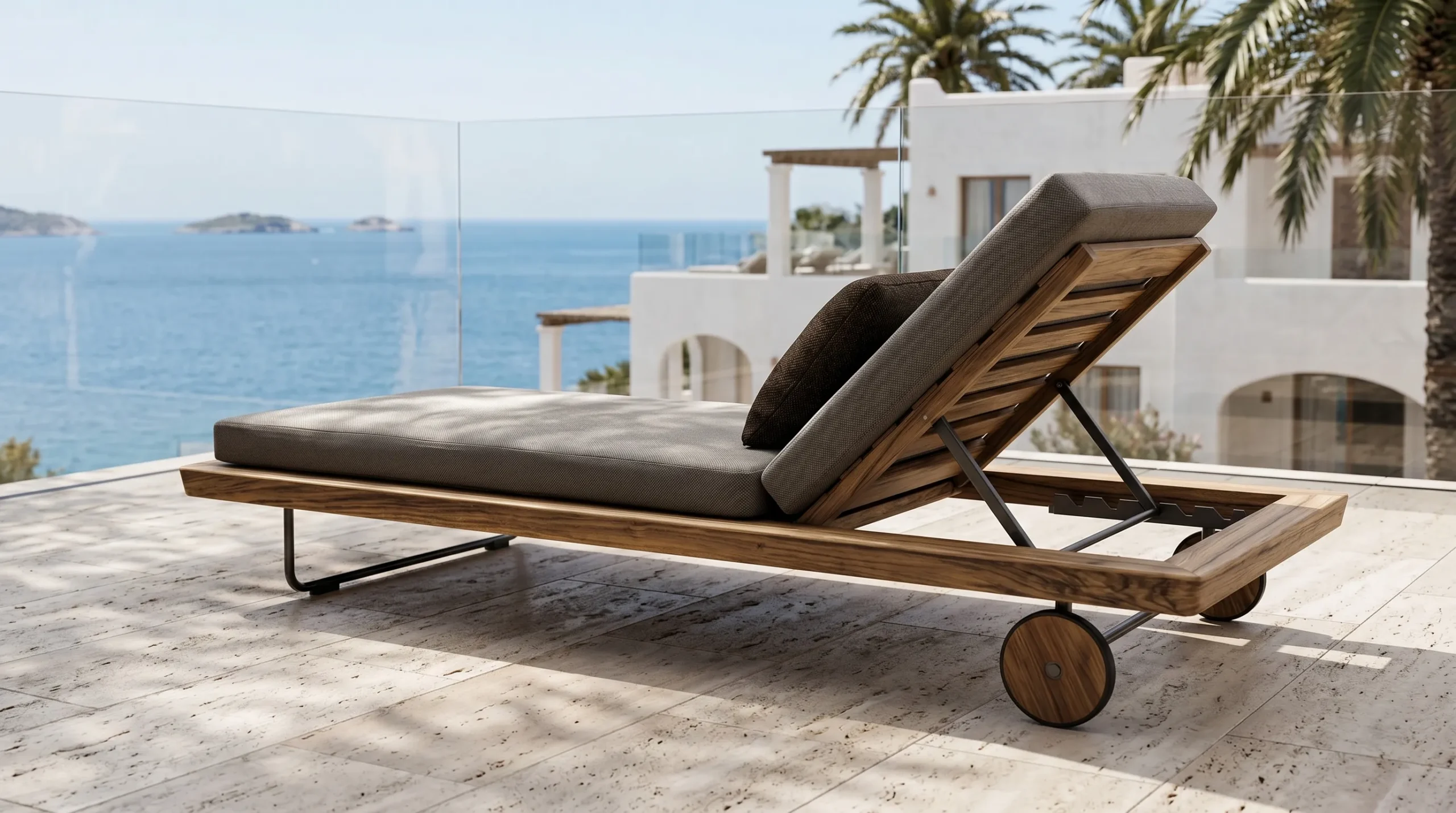Grade-A Teak Outdoor Sun Lounger with Grey Cushion