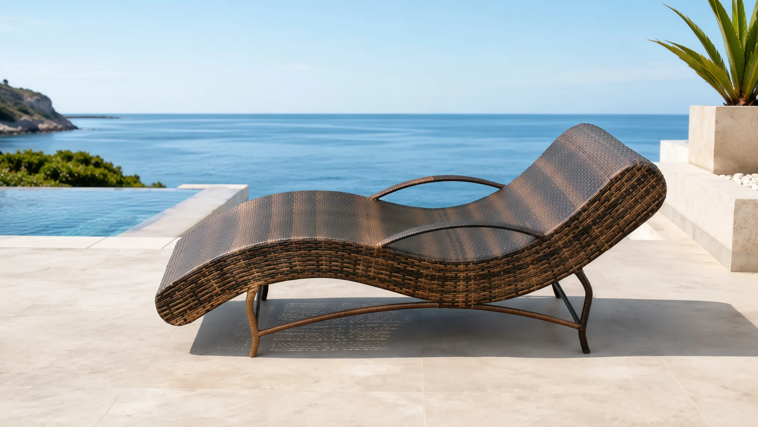 Wicker Outdoor Sun Lounger with Stainless Steel Frame