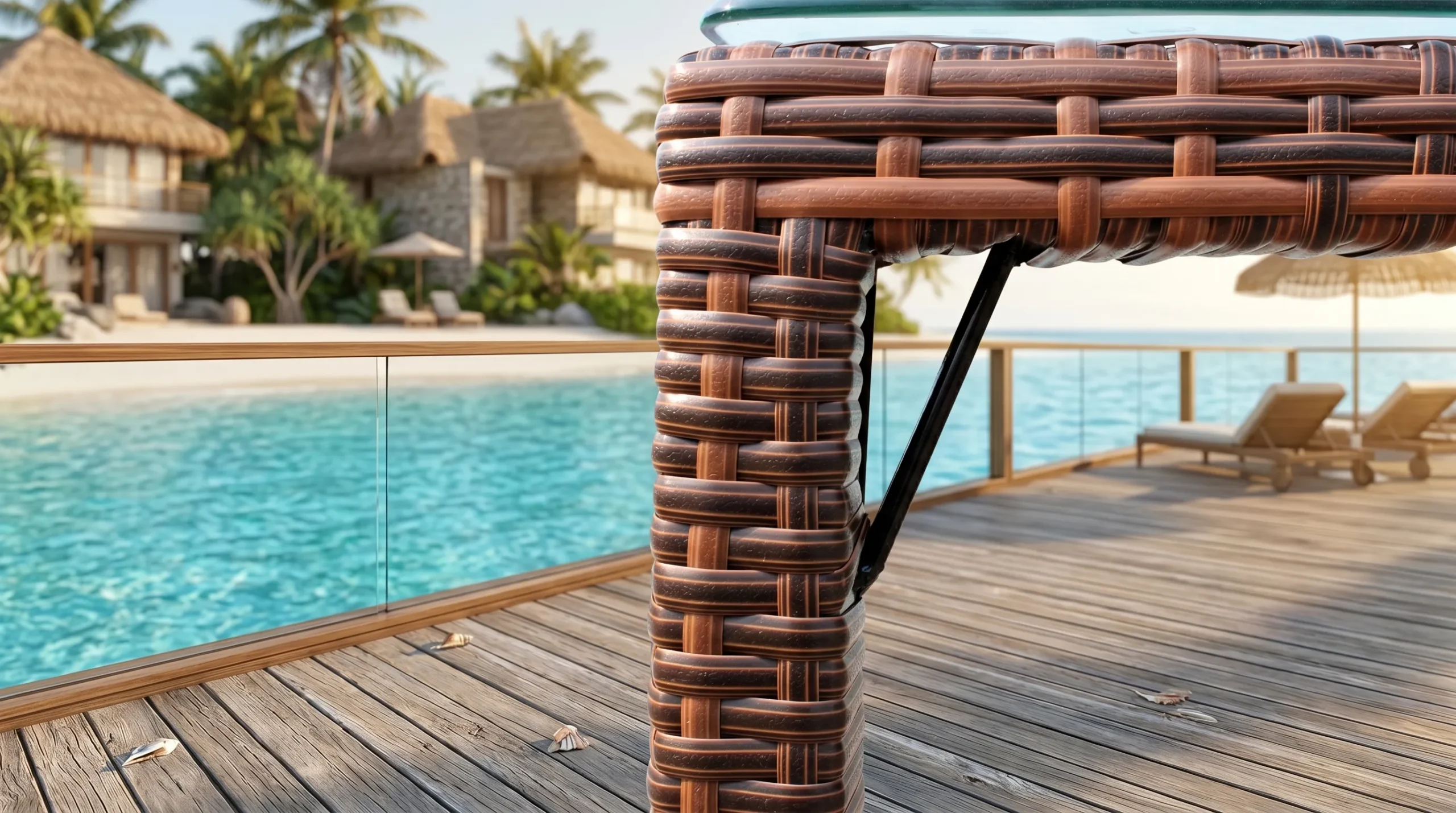 Weather-Resistant PE Rattan Outdoor Dining Set with Glass Table, Bench & Stools