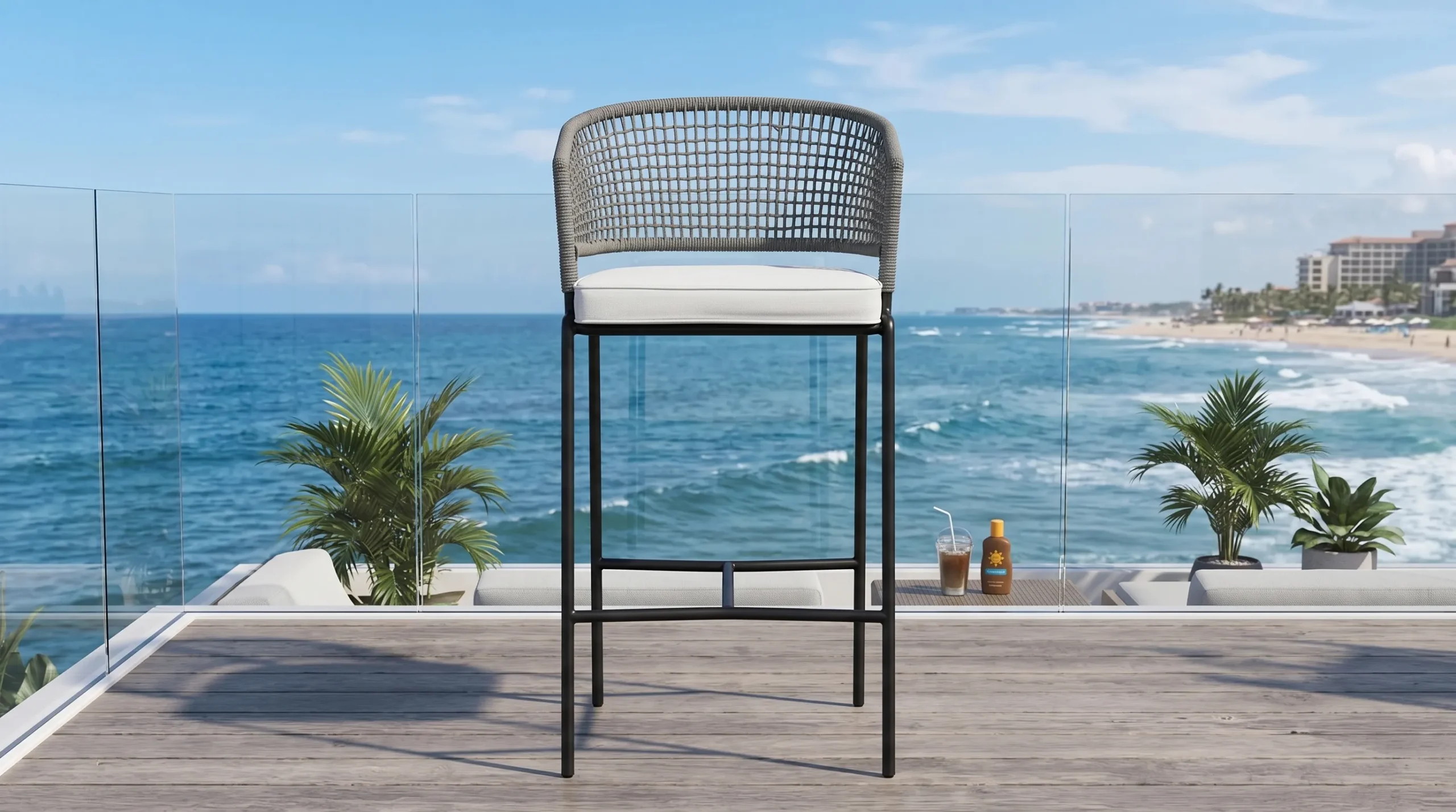 Grey Rope Outdoor Bar Stool for Hotel Bar Projects