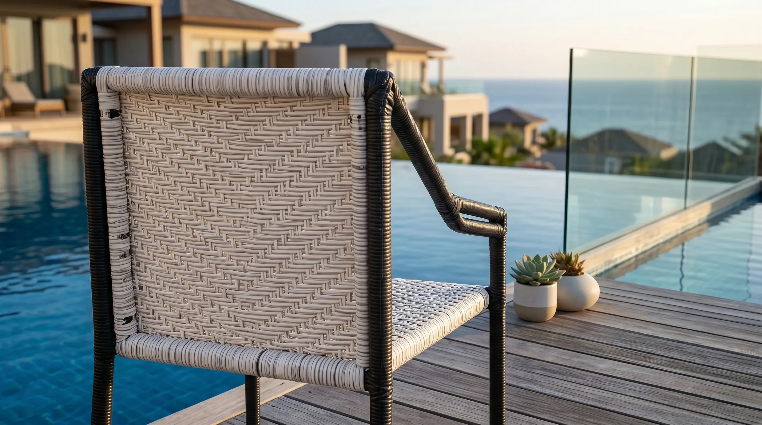 PE Rattan Bistro Set with Black White Chairs & Rectangular Glass Table for Patio Balcony Café