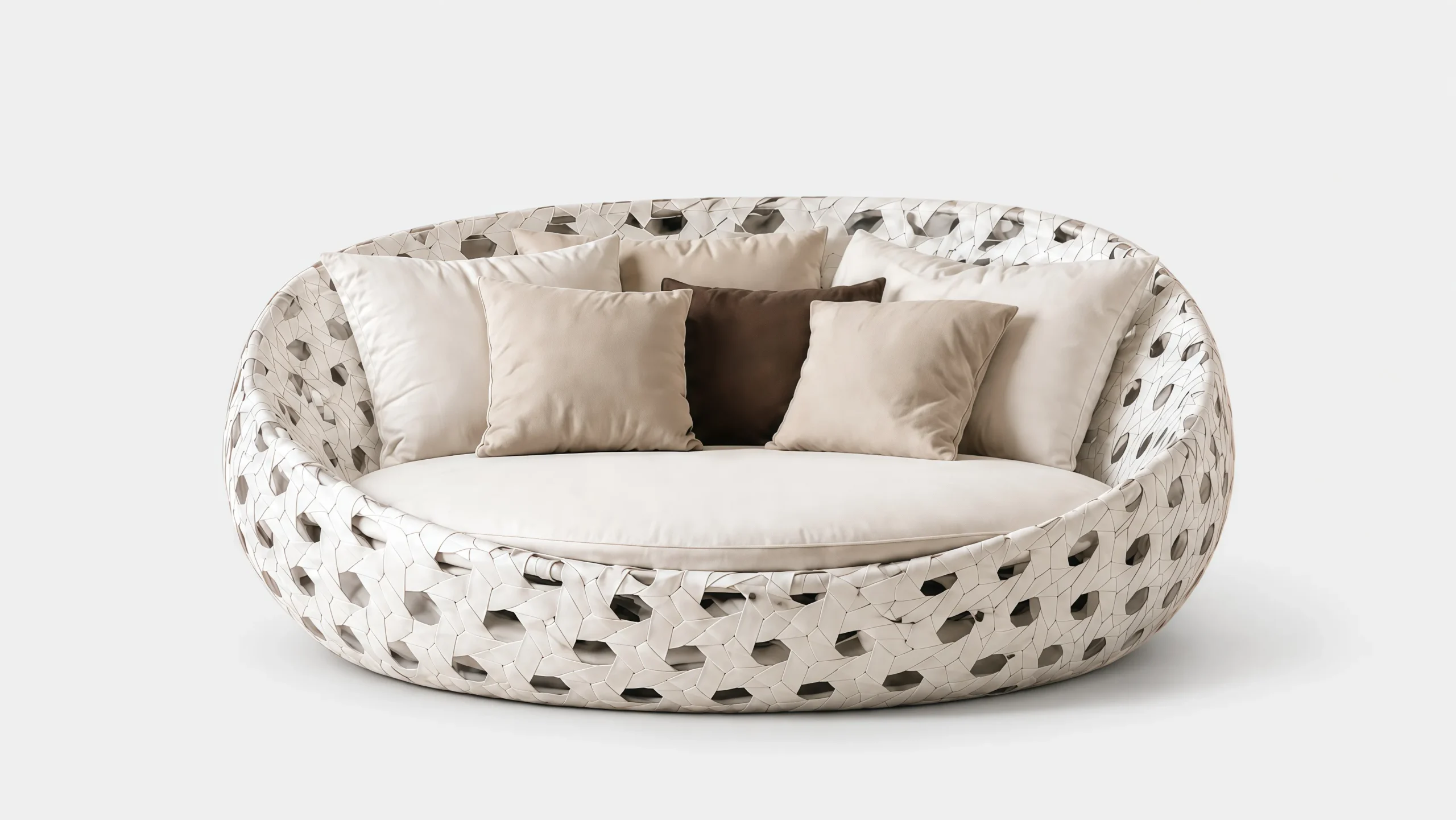 White Round Wicker Outdoor Daybed for Hotel Poolside