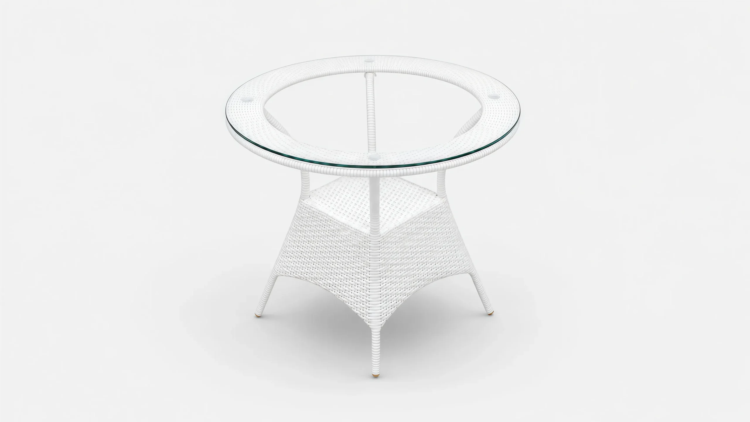 White Wicker Round Glass Table for Patio and Balcony Projects
