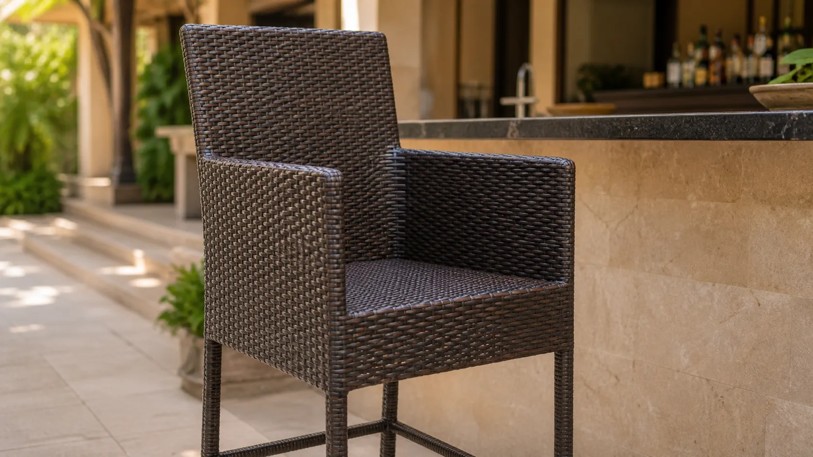 Wicker Bar Table and Stools Set for Outdoor Hospitality Projects