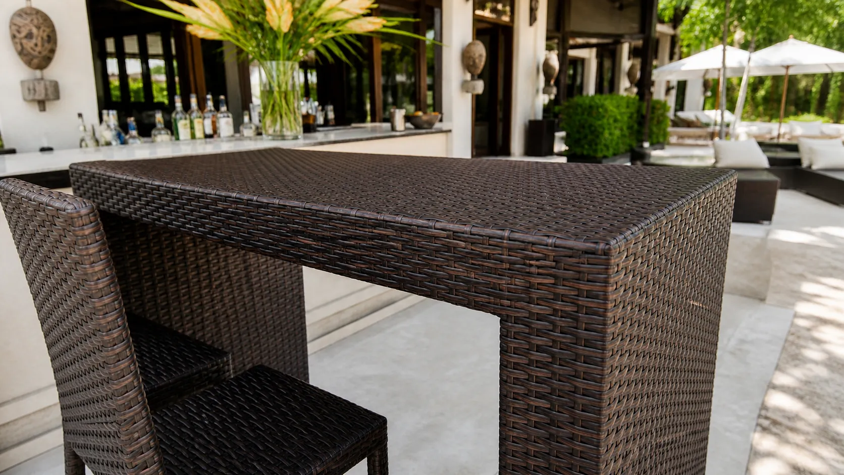 Wicker Bar Table and Stools Set for Outdoor Hospitality Projects