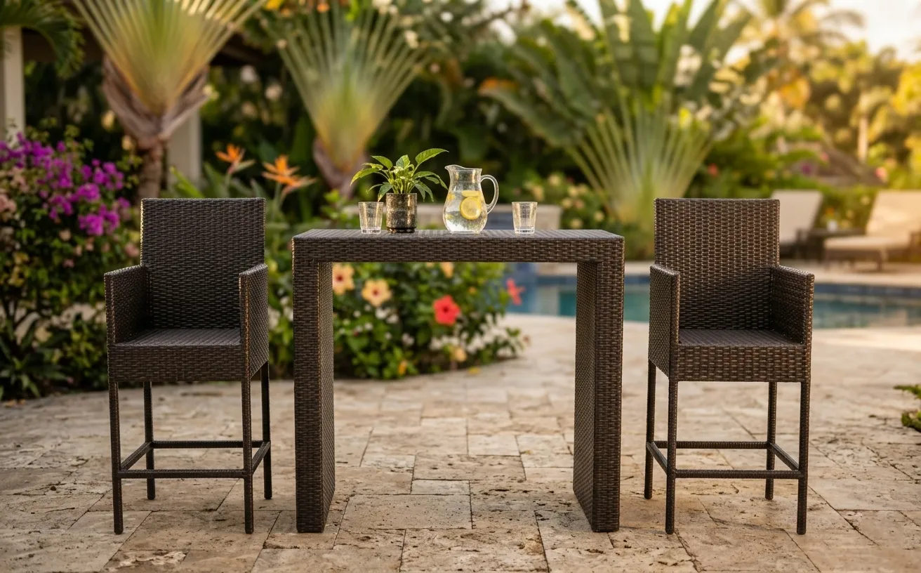XIMU Furniture wicker bar table and stools set for hotel and restaurant outdoor projects