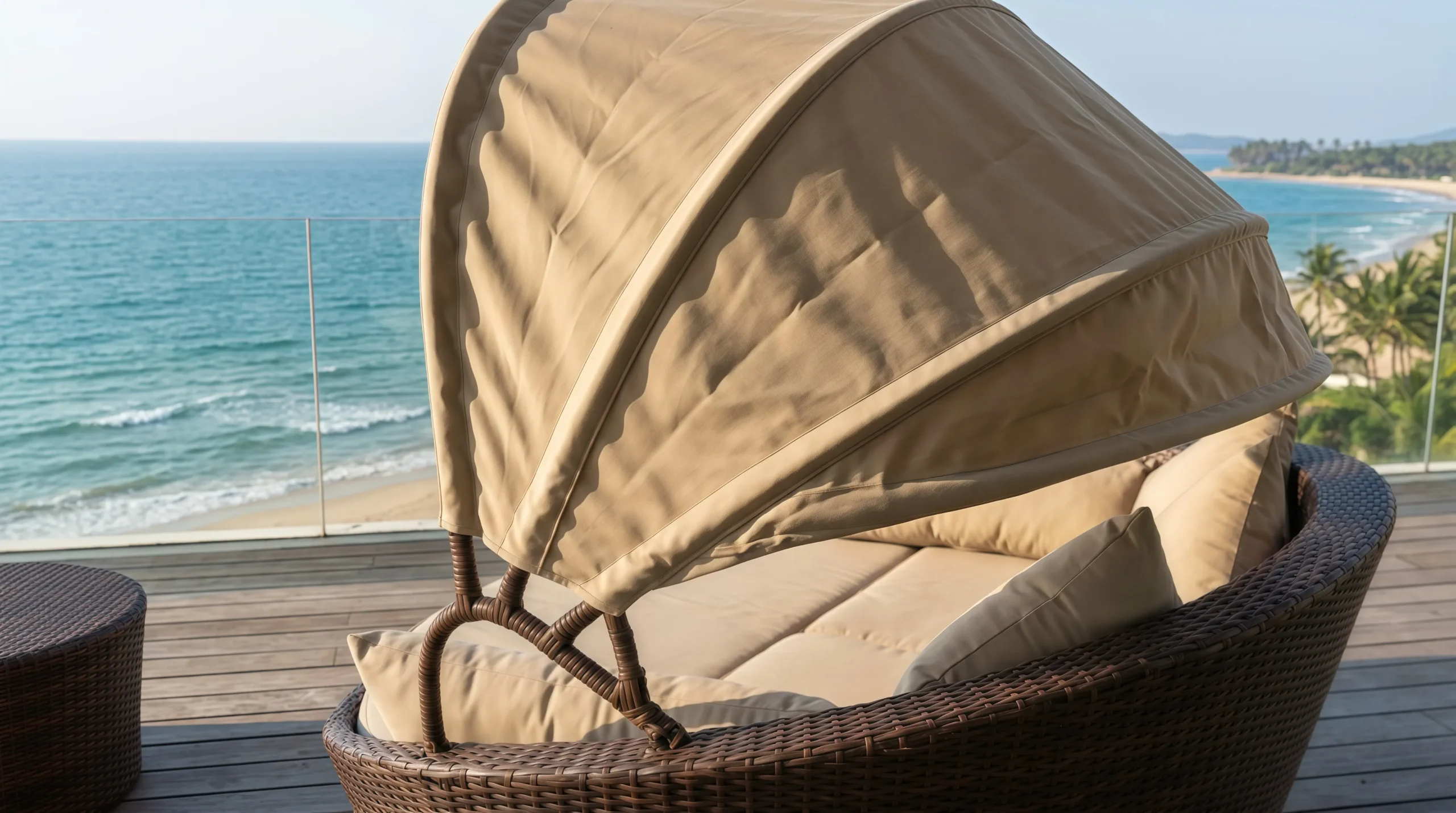 Wicker Outdoor Canopy Daybed with Side Table