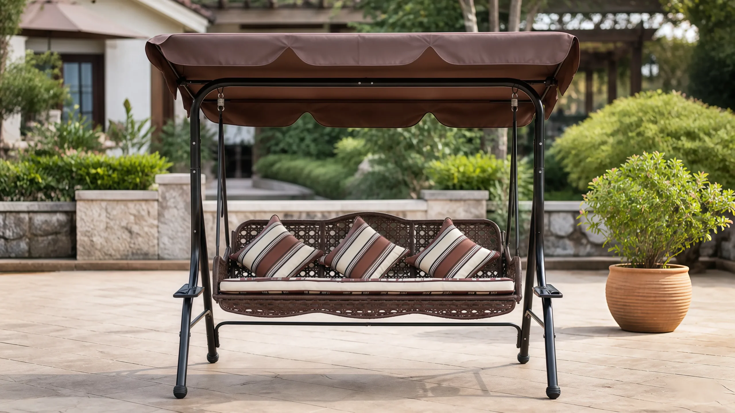 Wicker Outdoor Canopy Swing Sofa for Patio and Garden Spaces