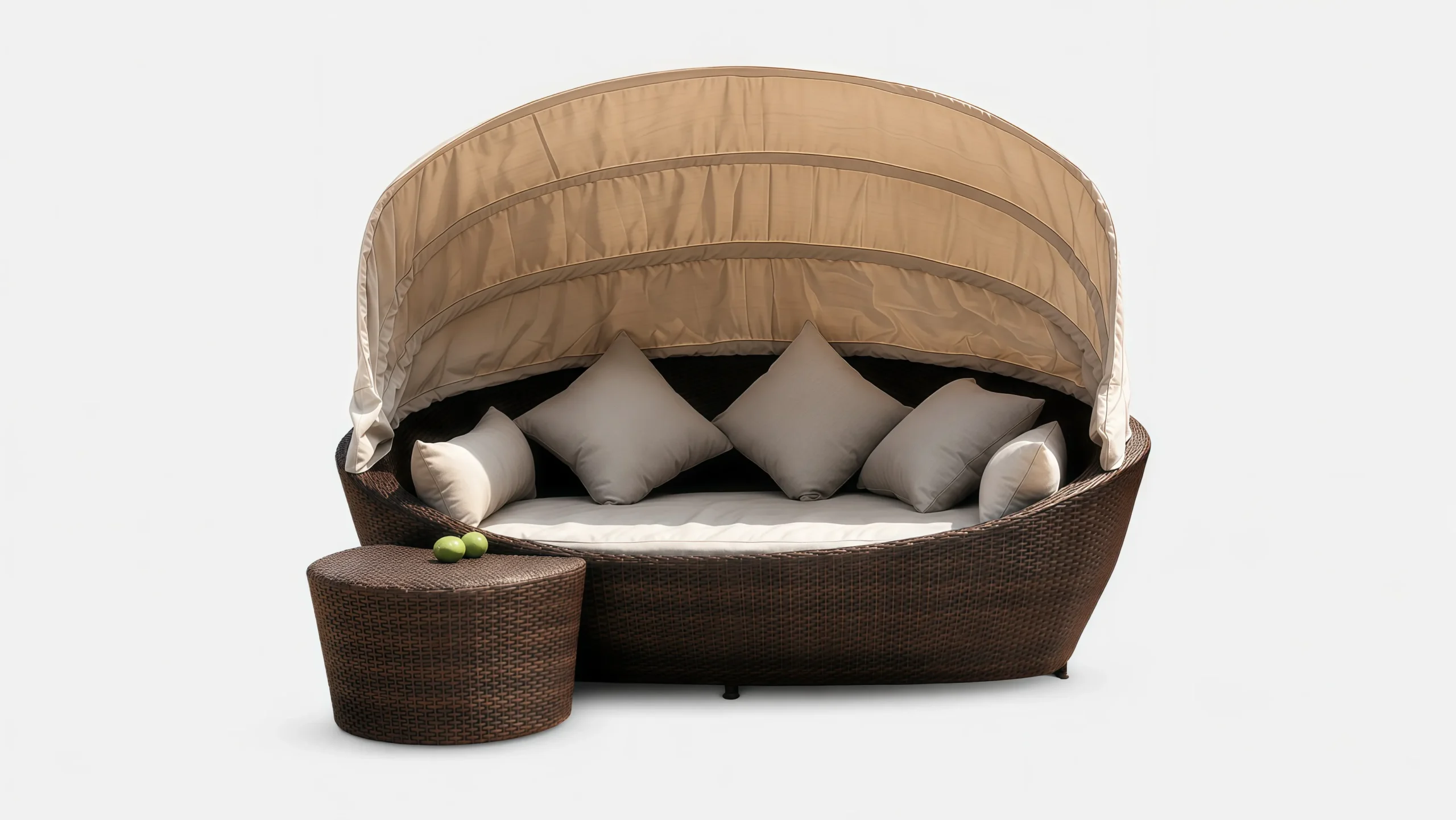 Wicker Outdoor Canopy Daybed with Side Table