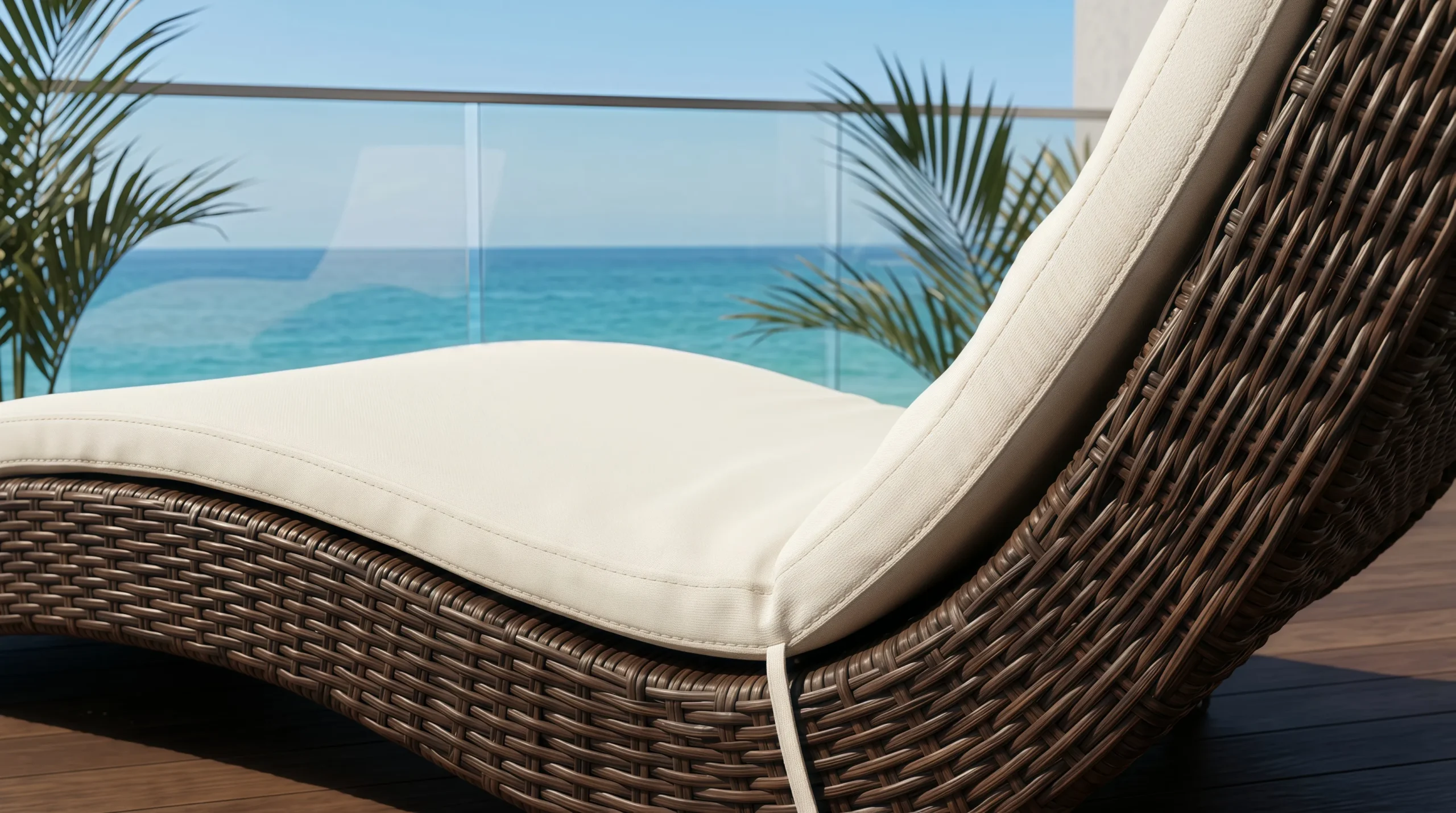 Adjustable Wicker Outdoor Sun Lounger with Beige Cushion