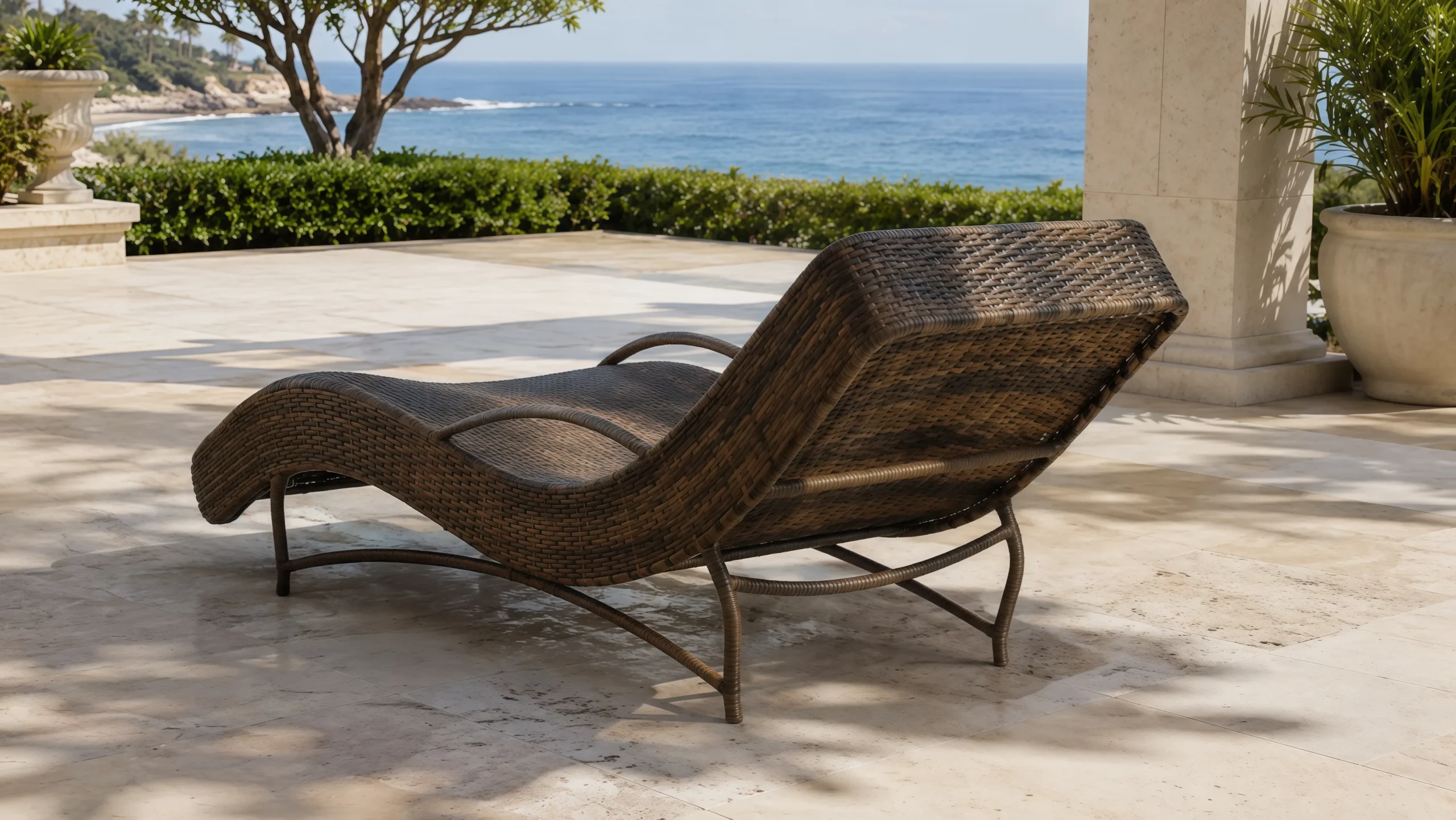 Wicker Outdoor Sun Lounger with Stainless Steel Frame