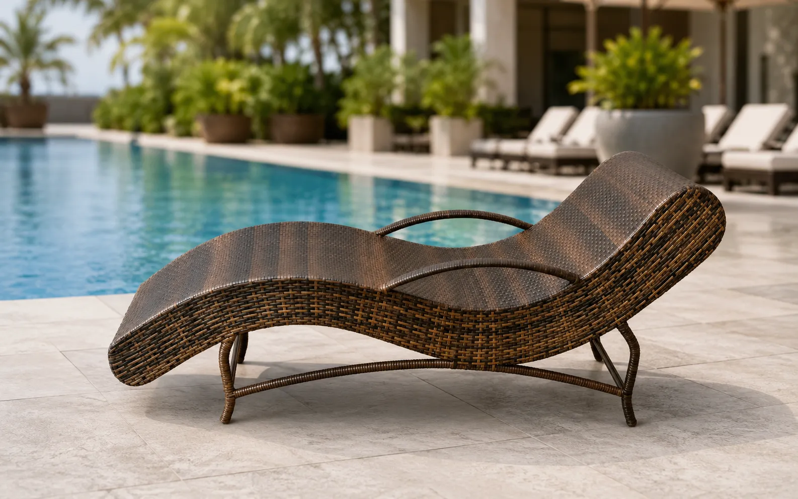 XIMU Furniture wicker outdoor sun lounger with stainless steel support frame