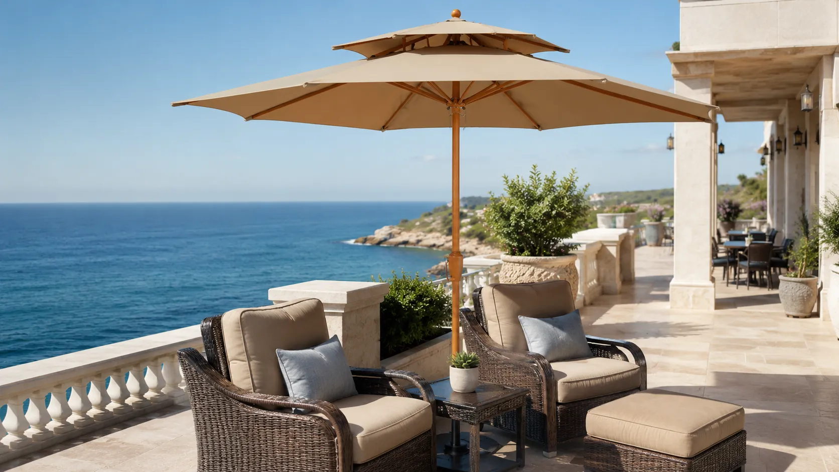 Wooden Patio Market Umbrella with Double Vent Canopy for Resort & Garden Shade