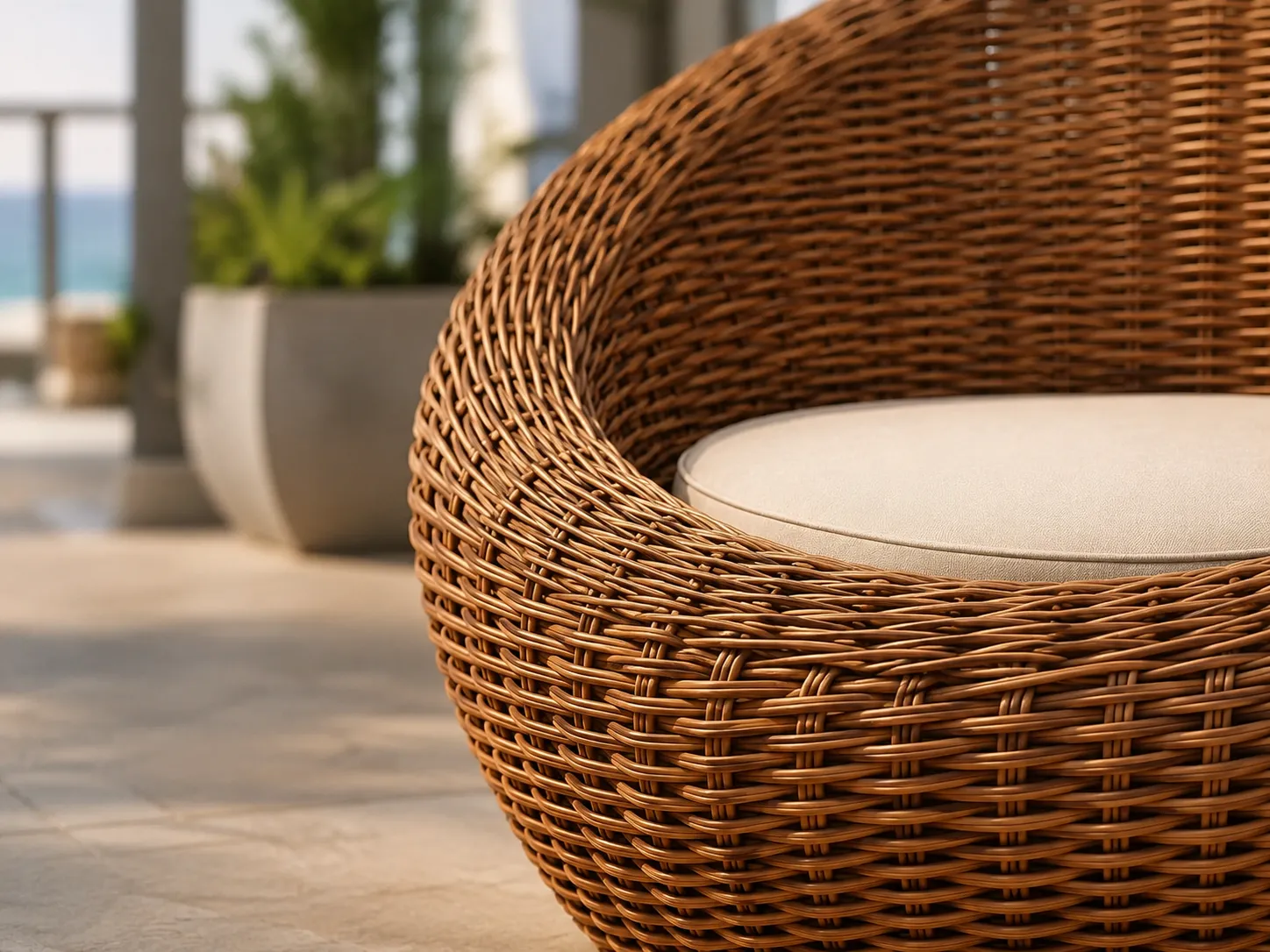 Woven PE rattan detail of outdoor lounge chair