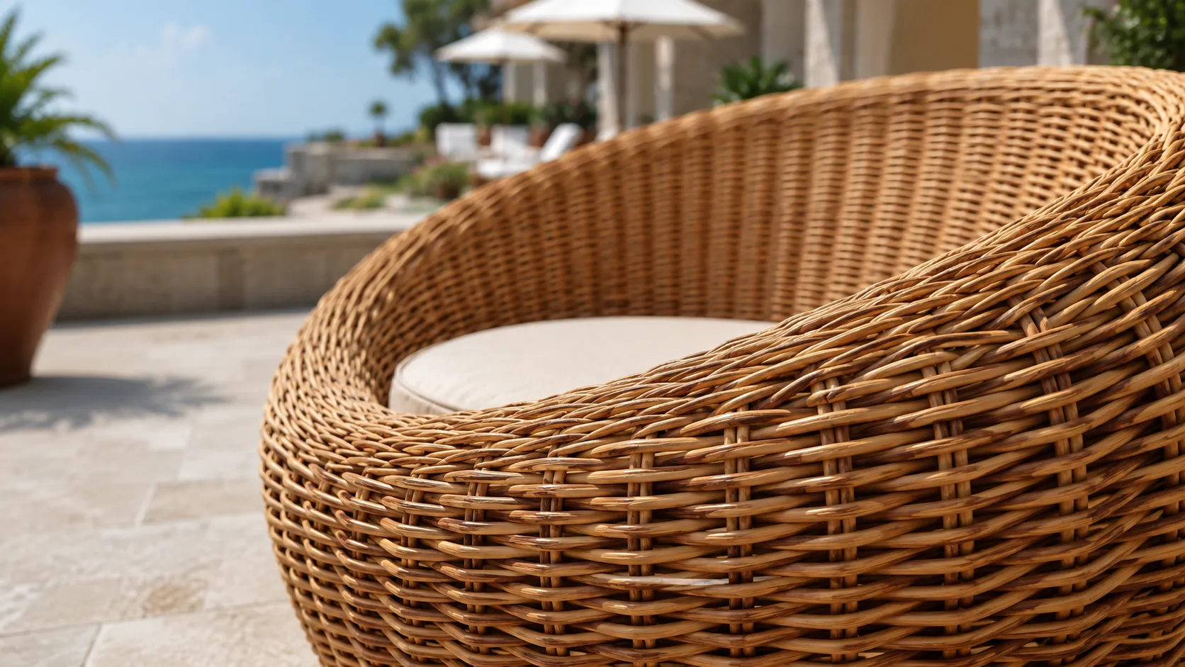 PE Rattan Outdoor Lounge Chair with Cushion for Patio & Resort Seating